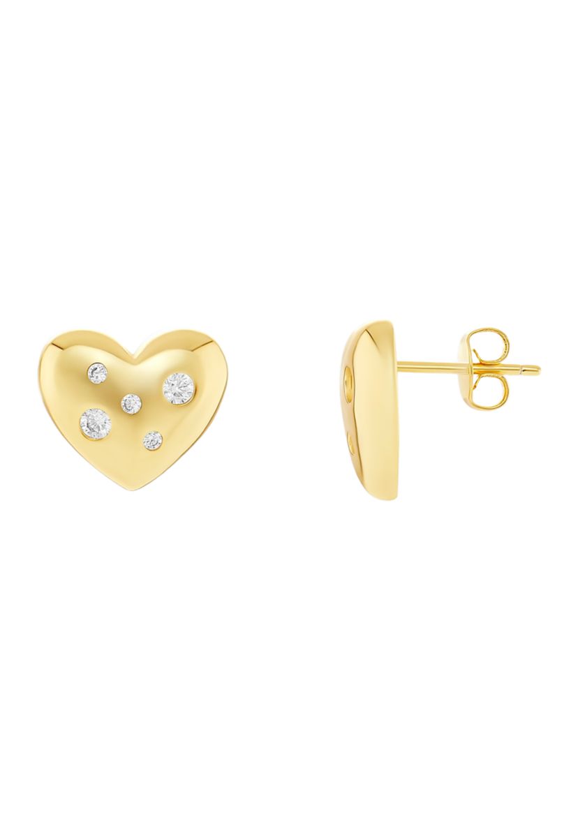 Polished Cubic Zirconia Heart Stud Earrings