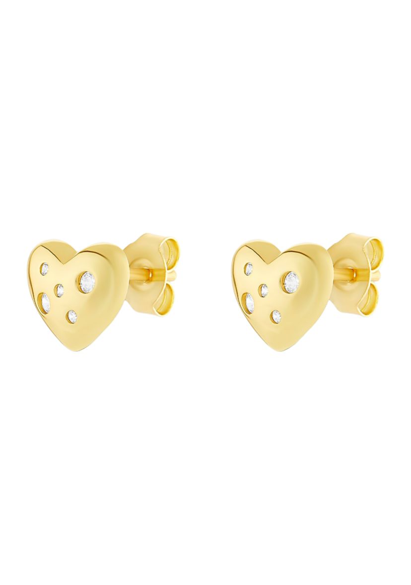 Polished Cubic Zirconia Heart Stud Earrings