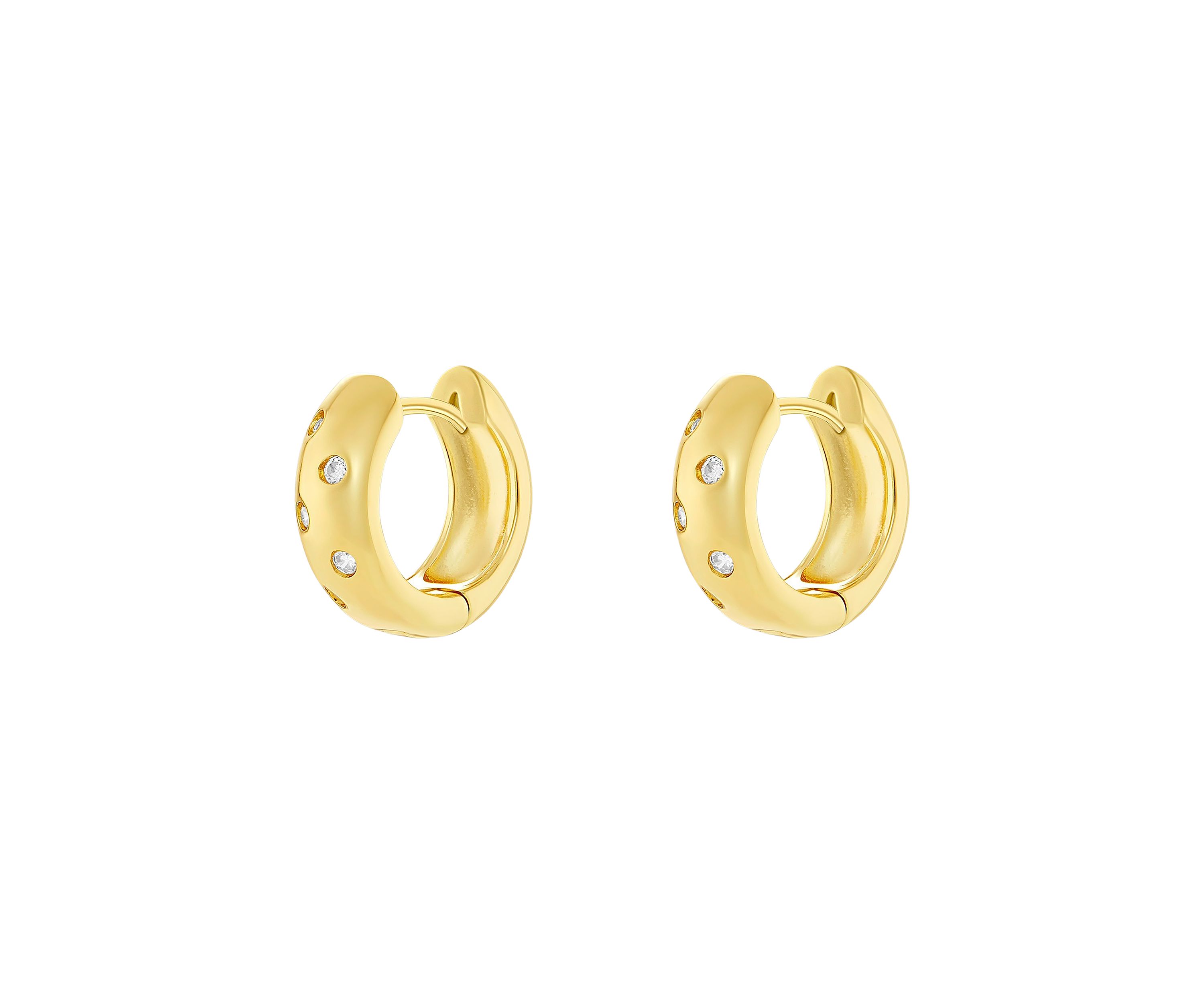 Plated Polished Cubic Zirconia Huggie Earrings