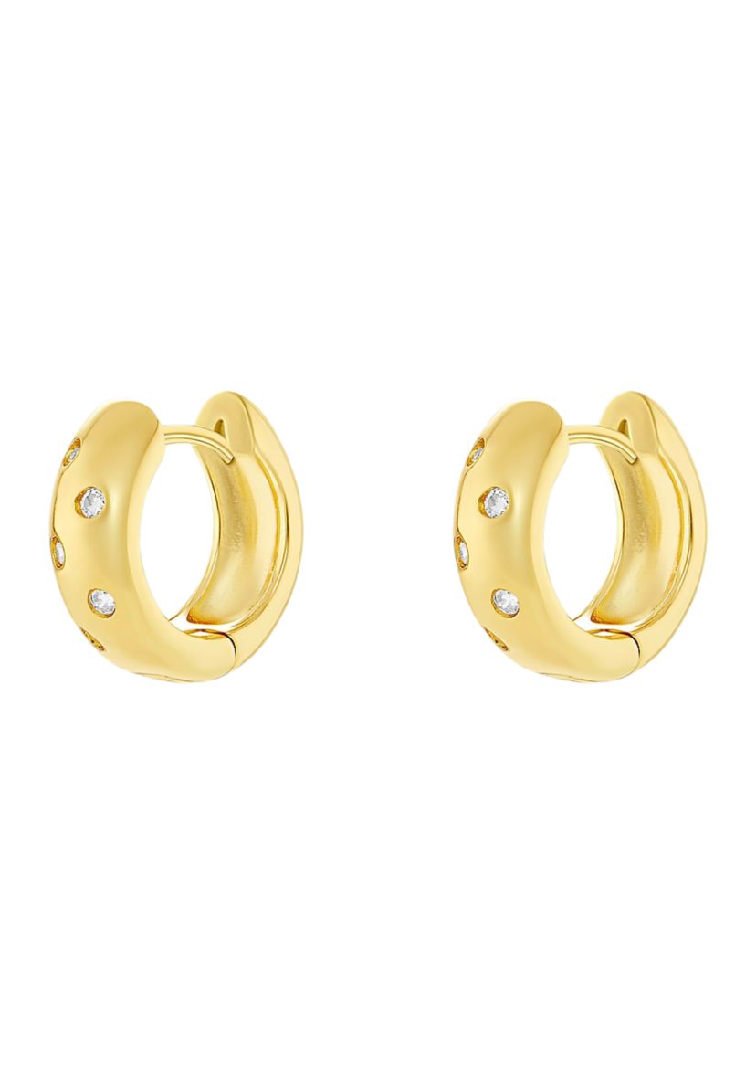 Plated Polished Cubic Zirconia Huggie Earrings