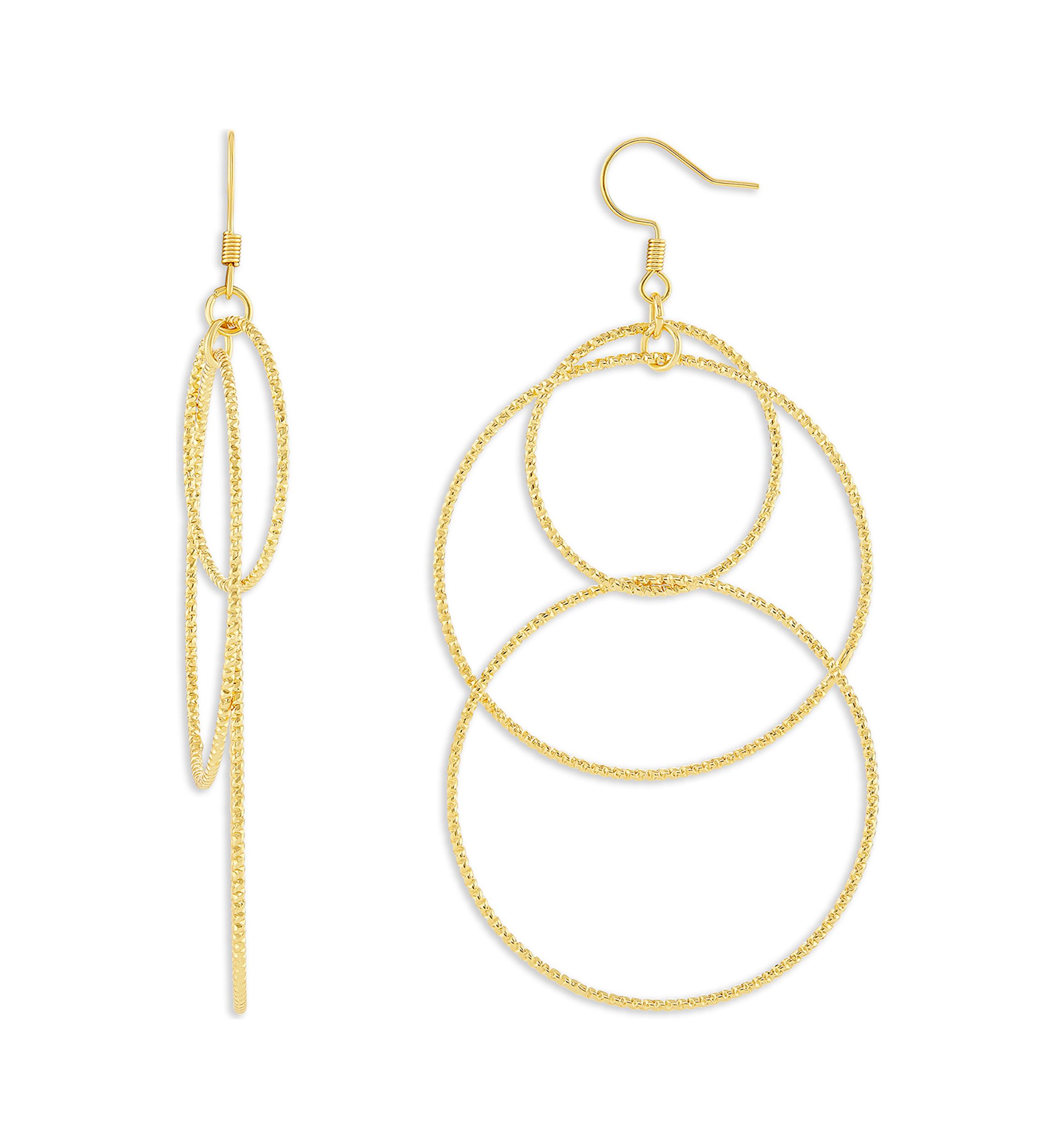 Plated Textured Multi Circle Drop Earrings