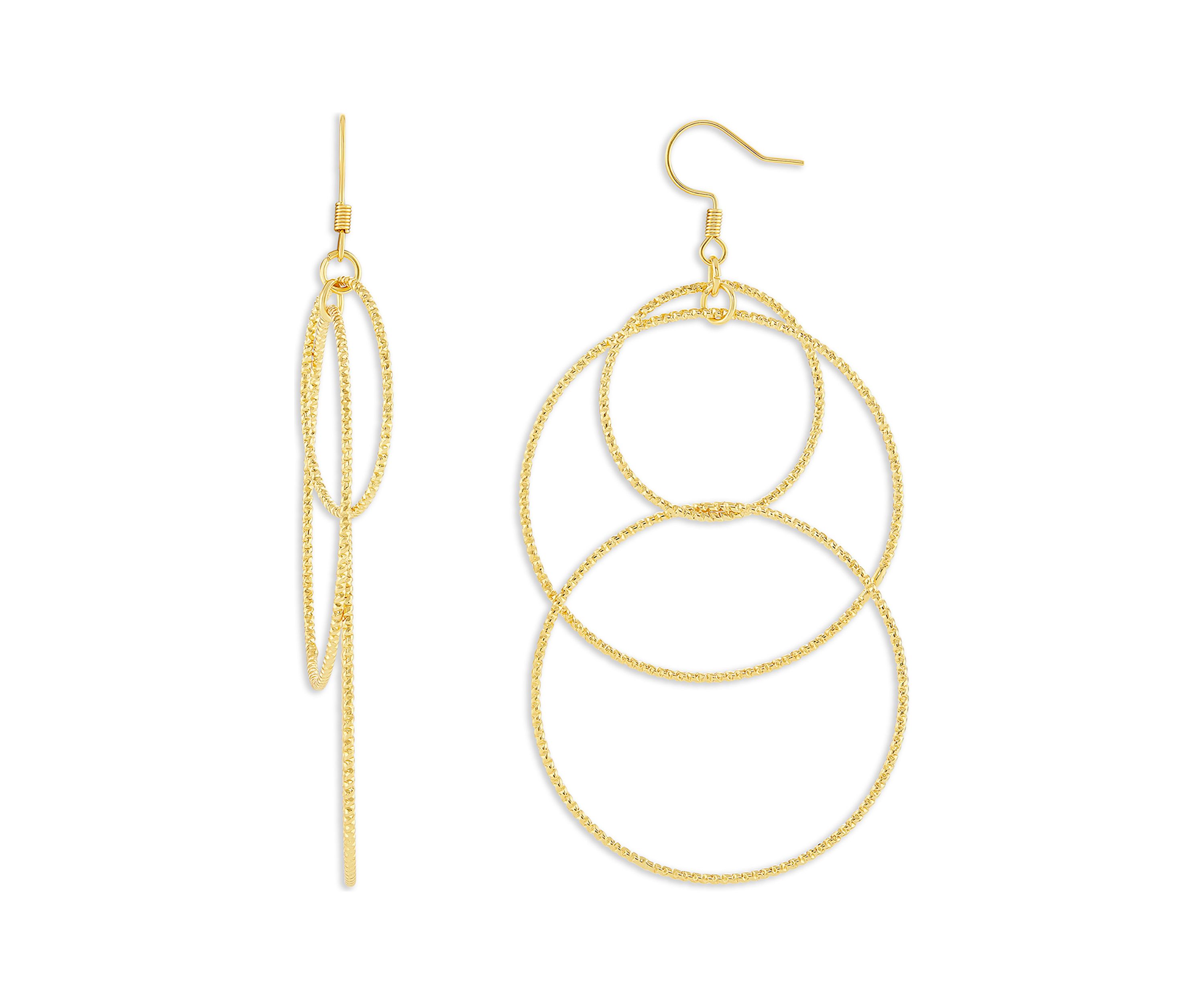 Plated Textured Multi Circle Drop Earrings