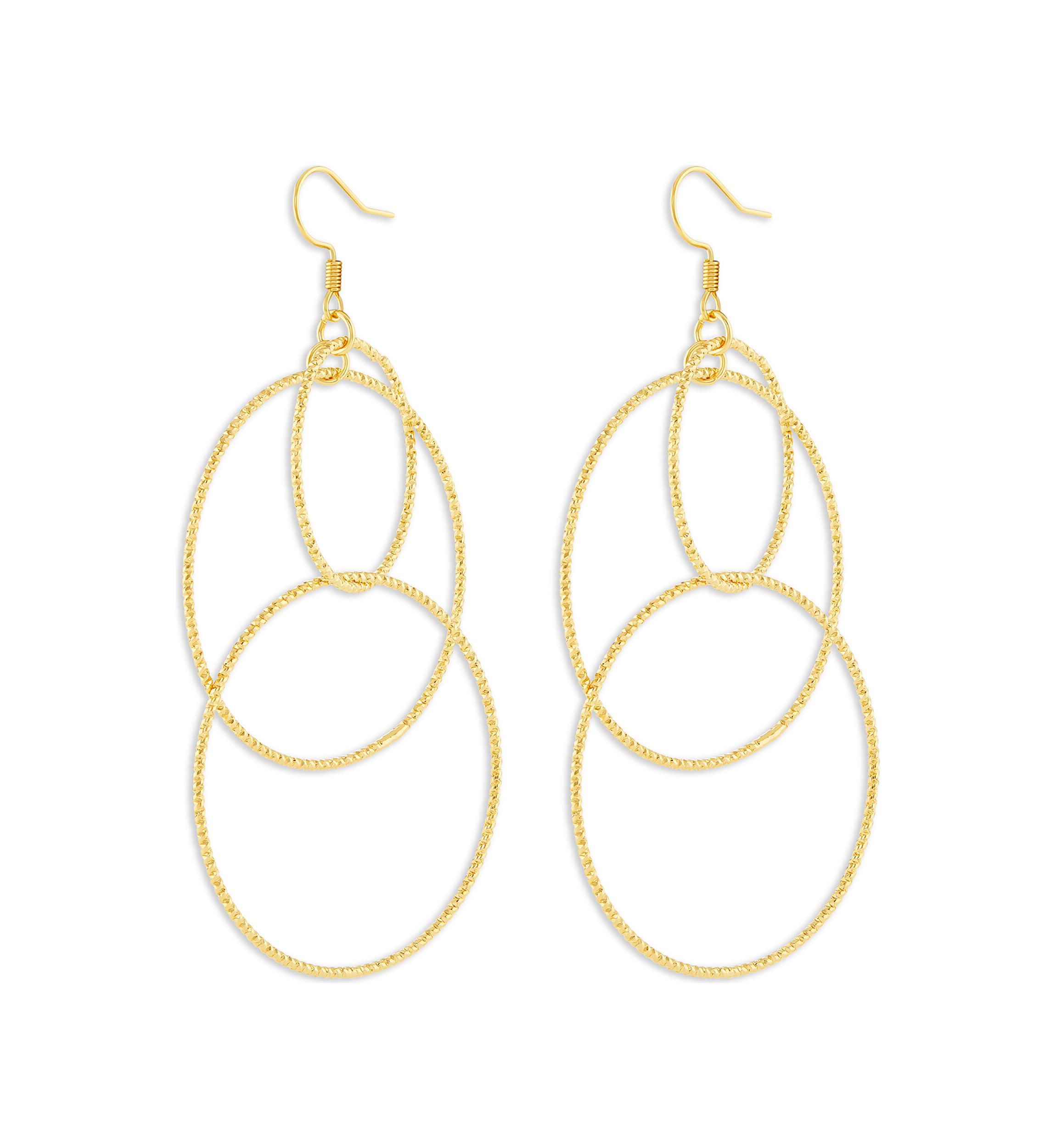 Plated Textured Multi Circle Drop Earrings