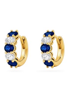 Belk Silverworks Gold Plated Oval Cubic Zirconia Huggie Earrings, Blue