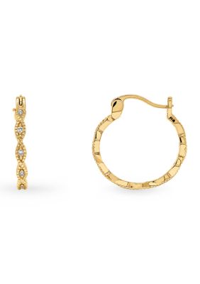 Belk Silverworks Fine Plated Pavé Cubic Zirconia Beaded Twist Click Top Hoop Earrings, Gold
