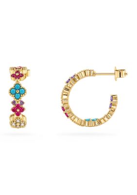 Belk Silverworks Gold Plated Multi Cubic Zirconia & Gemstone Flower Hoop Earrings