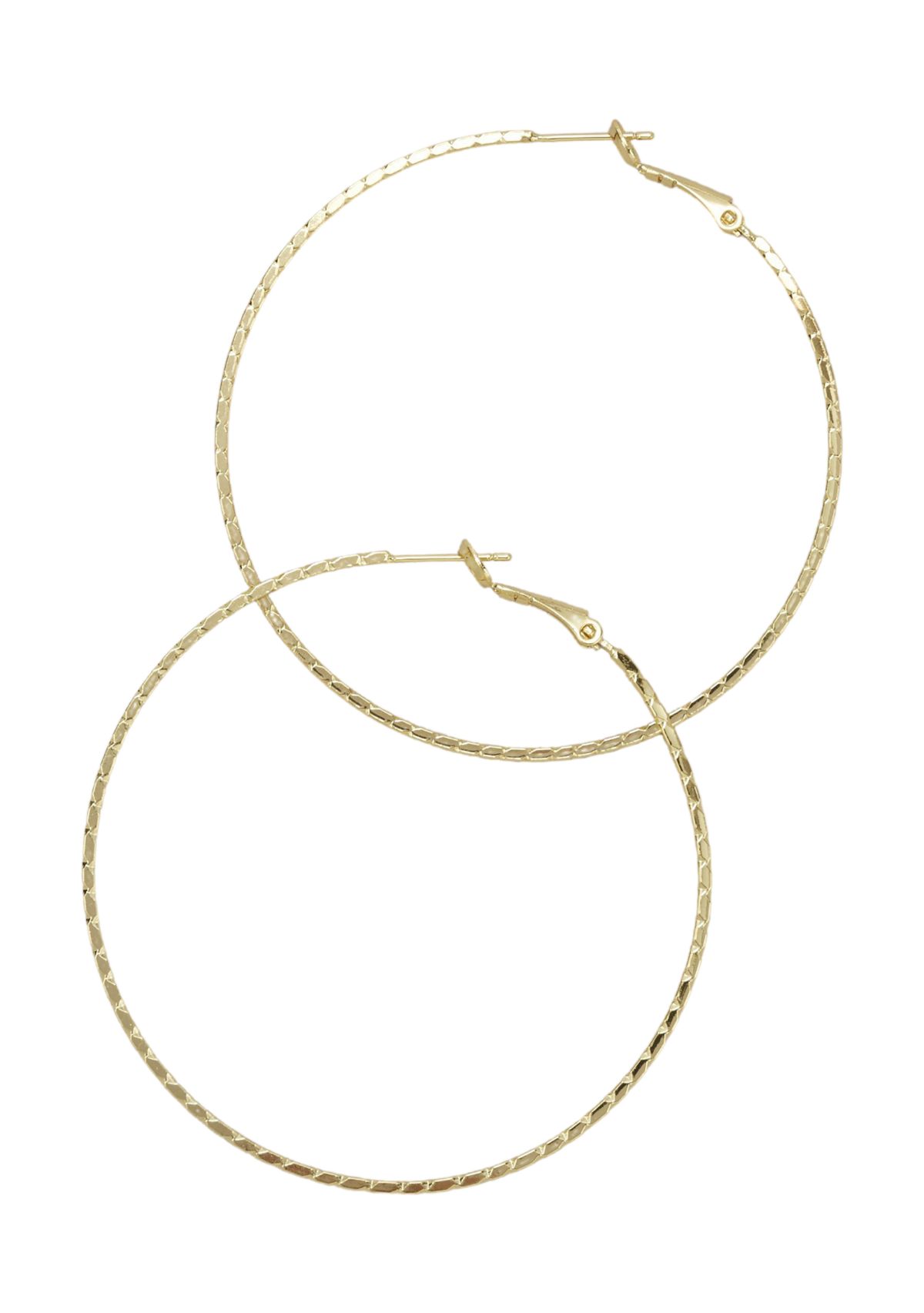 Diamond-Cut Gold-Tone Hinge Post Hoop Earrings