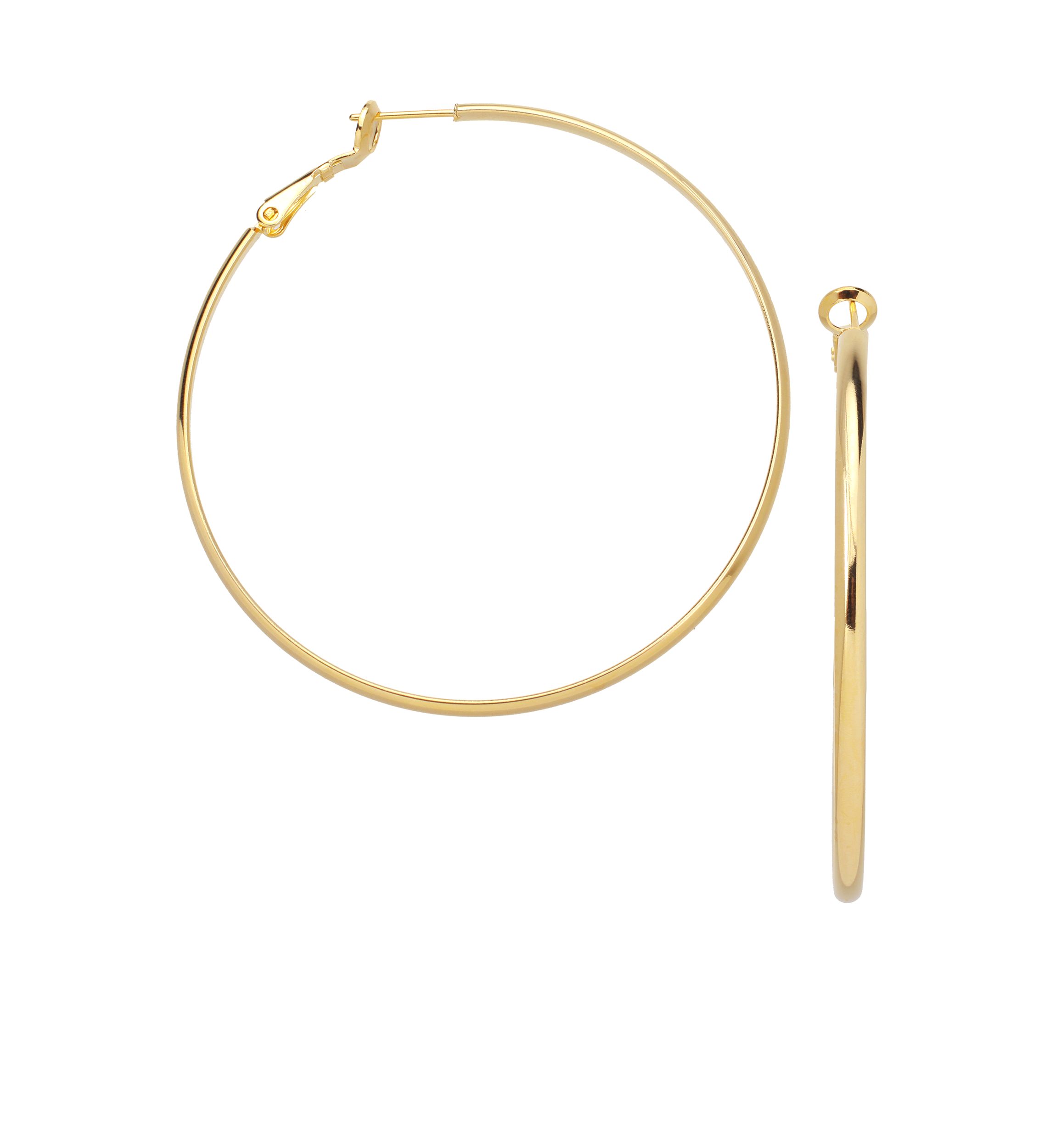 60 Millimeter Gold Plated Round Hoop Earrings