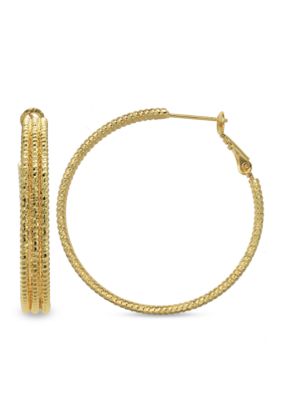 Belk Silverworks 24k Gold Over Silver-Plated 40 Millimeter Triple Row Hoop Earrings