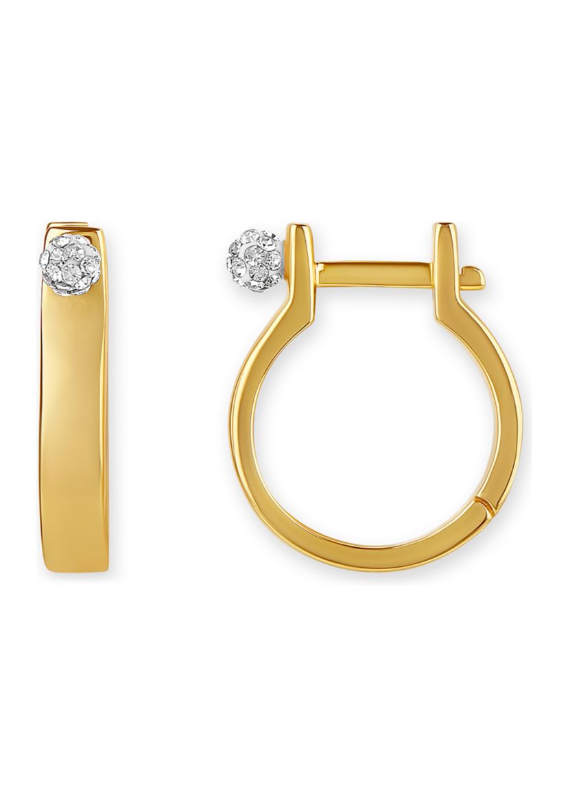 Gold Over Silver Plated Crystal Hoop Earrings