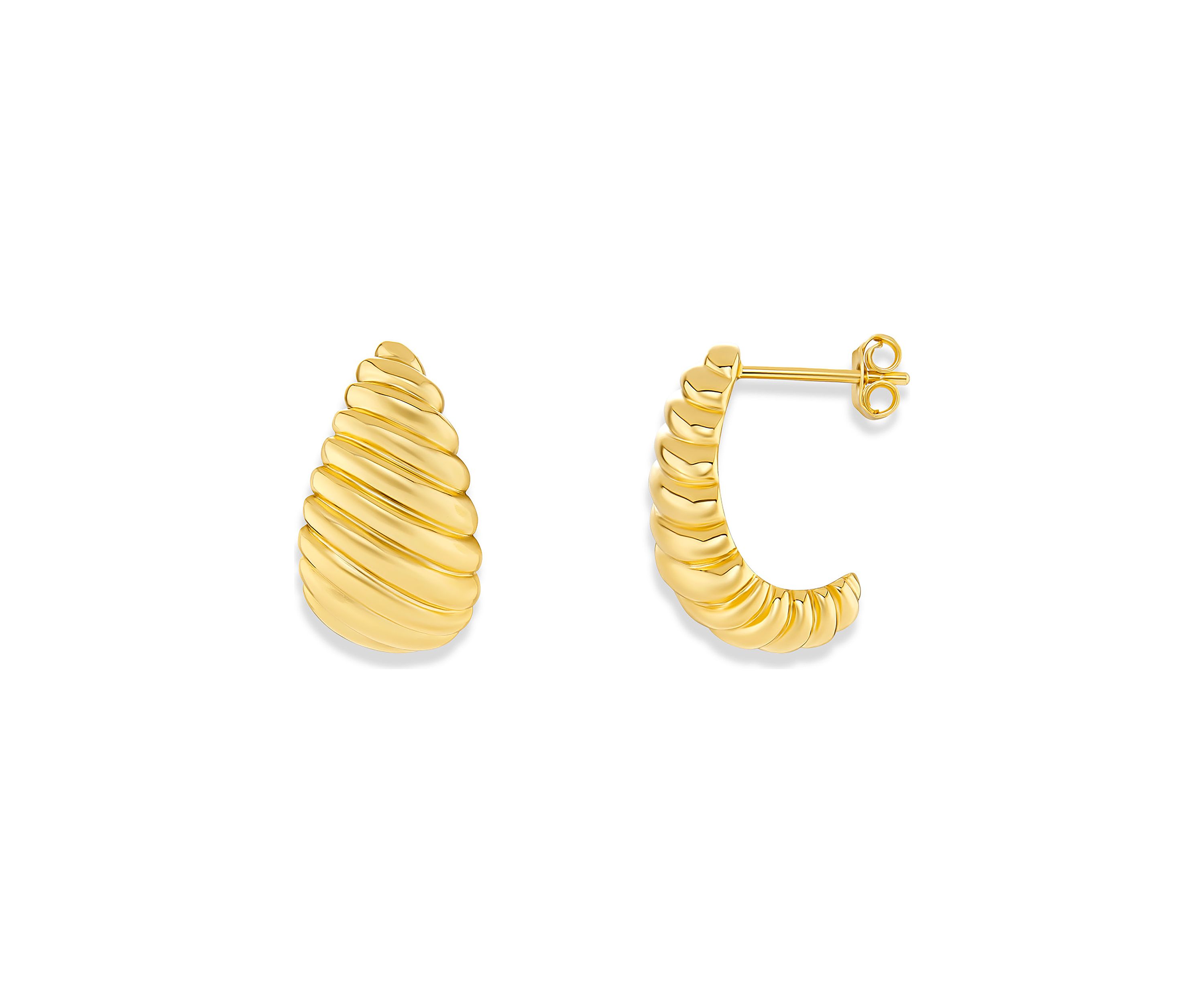 Gold Tone Scalloped Concave Hoop Earrings