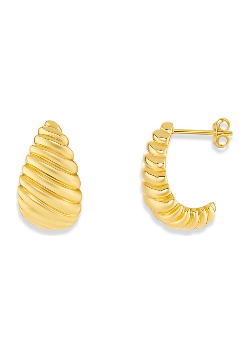 Gold Tone Scalloped Concave Hoop Earrings