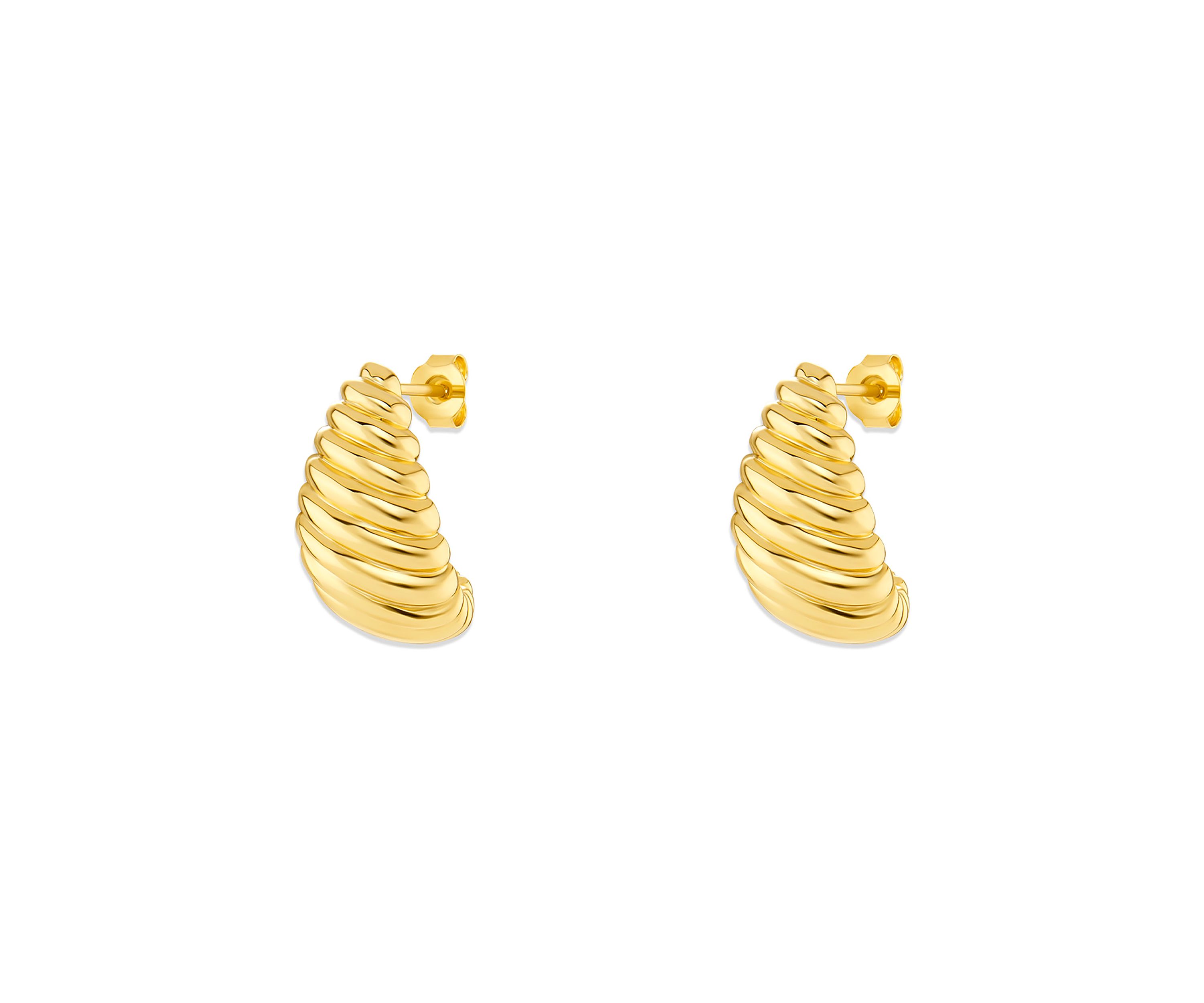 Gold Tone Scalloped Concave Hoop Earrings