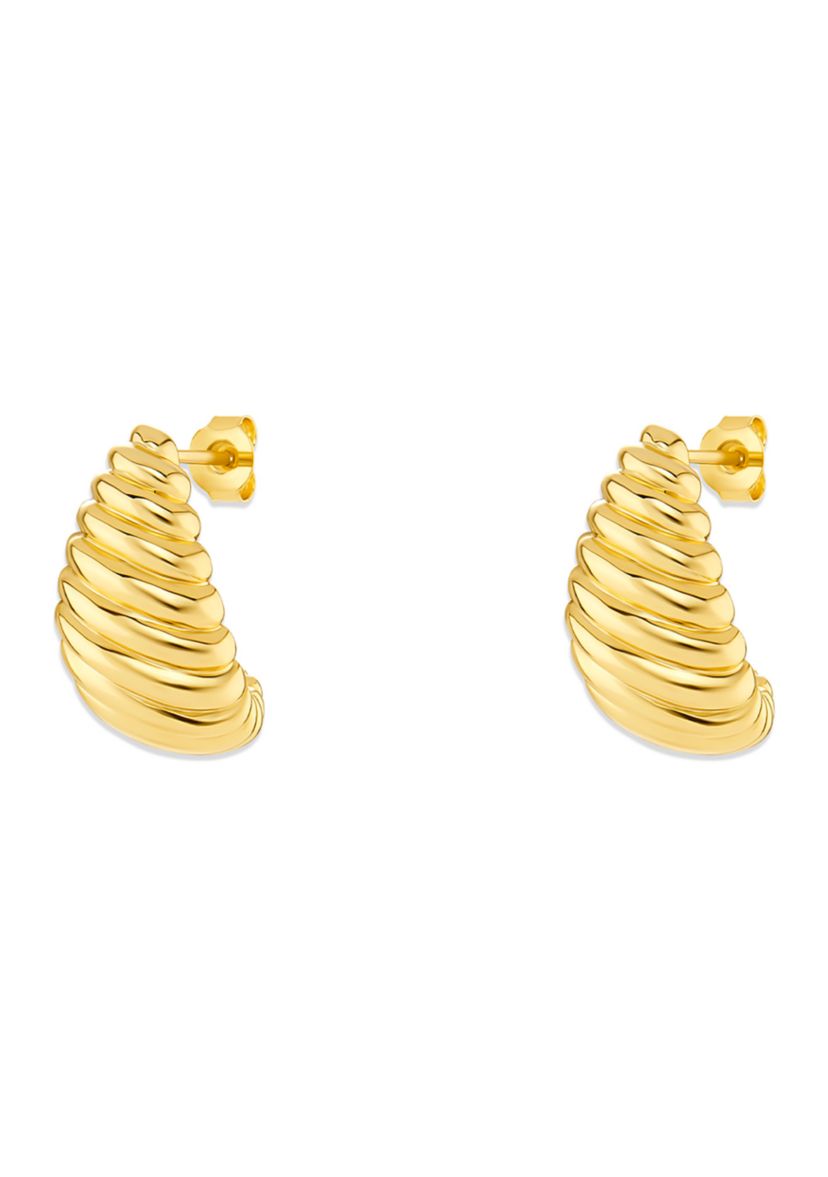 Gold Tone Scalloped Concave Hoop Earrings