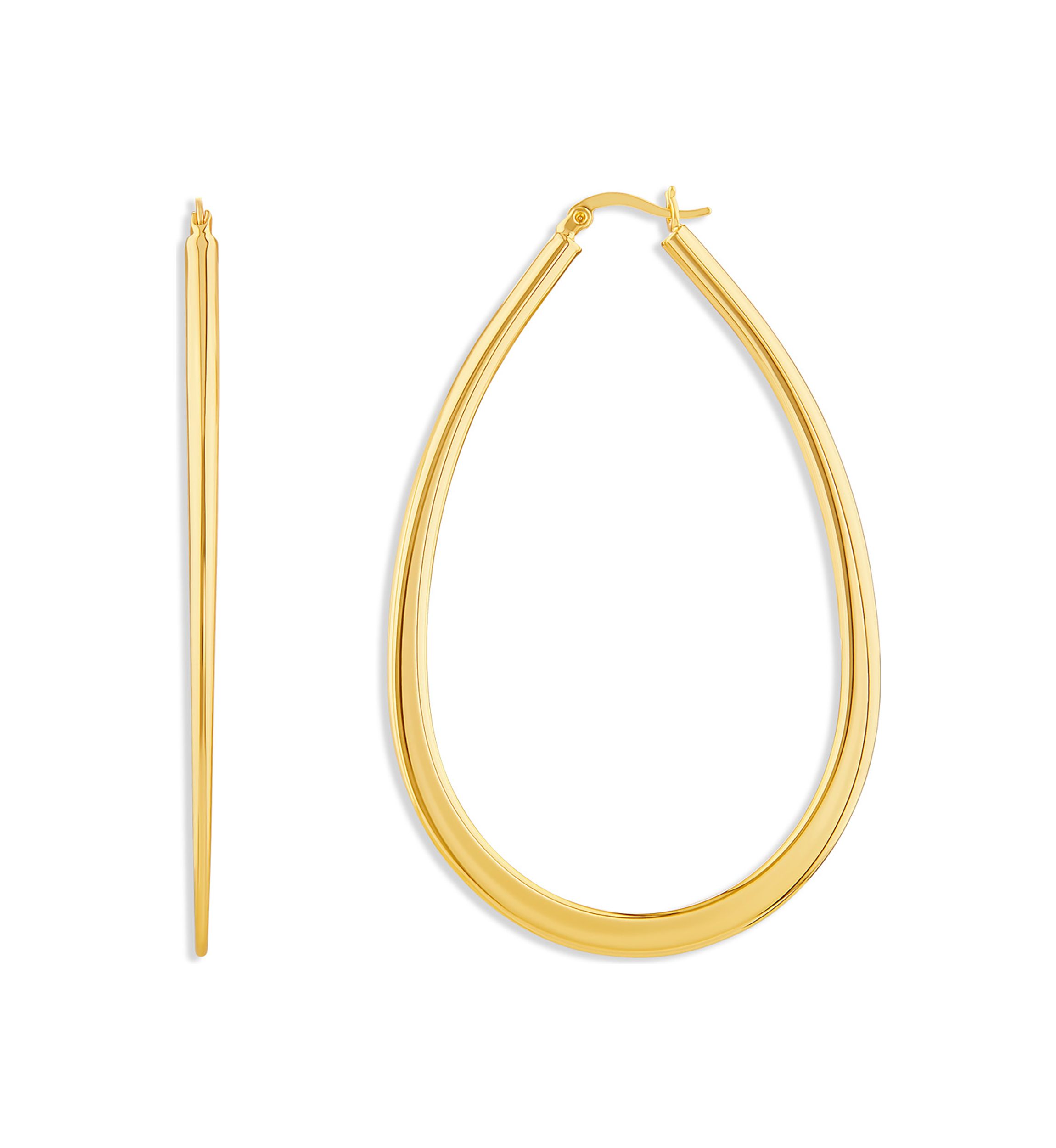 Gold Over Silver Plated 60 Millimeter Teardrop Hoop Earrings