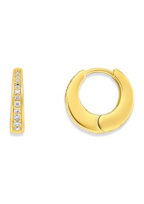 Belk Silverworks Gold Tone Pavé Bezel Hoop Earrings | belk