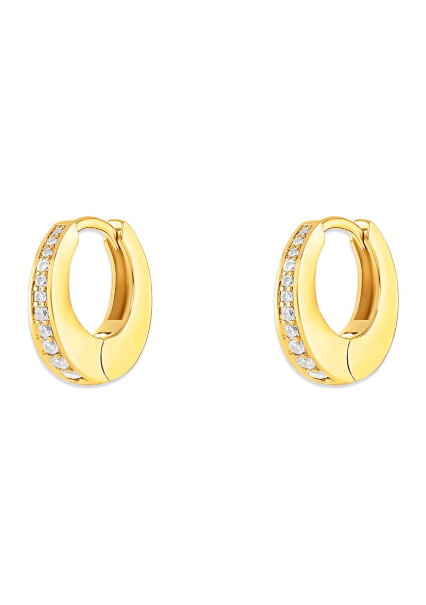 Gold Tone Pavé Bezel Hoop Earrings