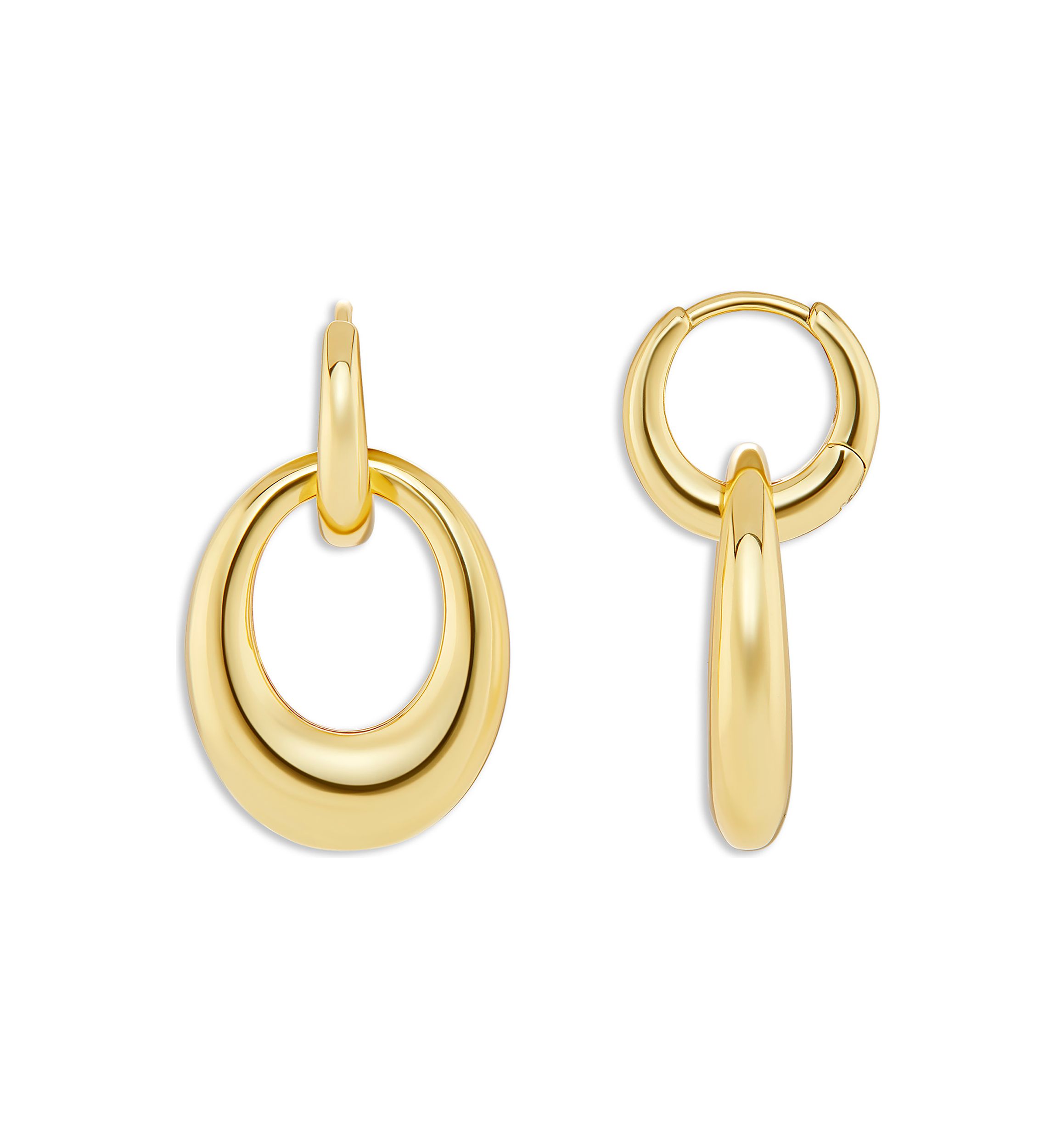 Gold Plated Polished Double Interlocking Hoop Drop Earrings