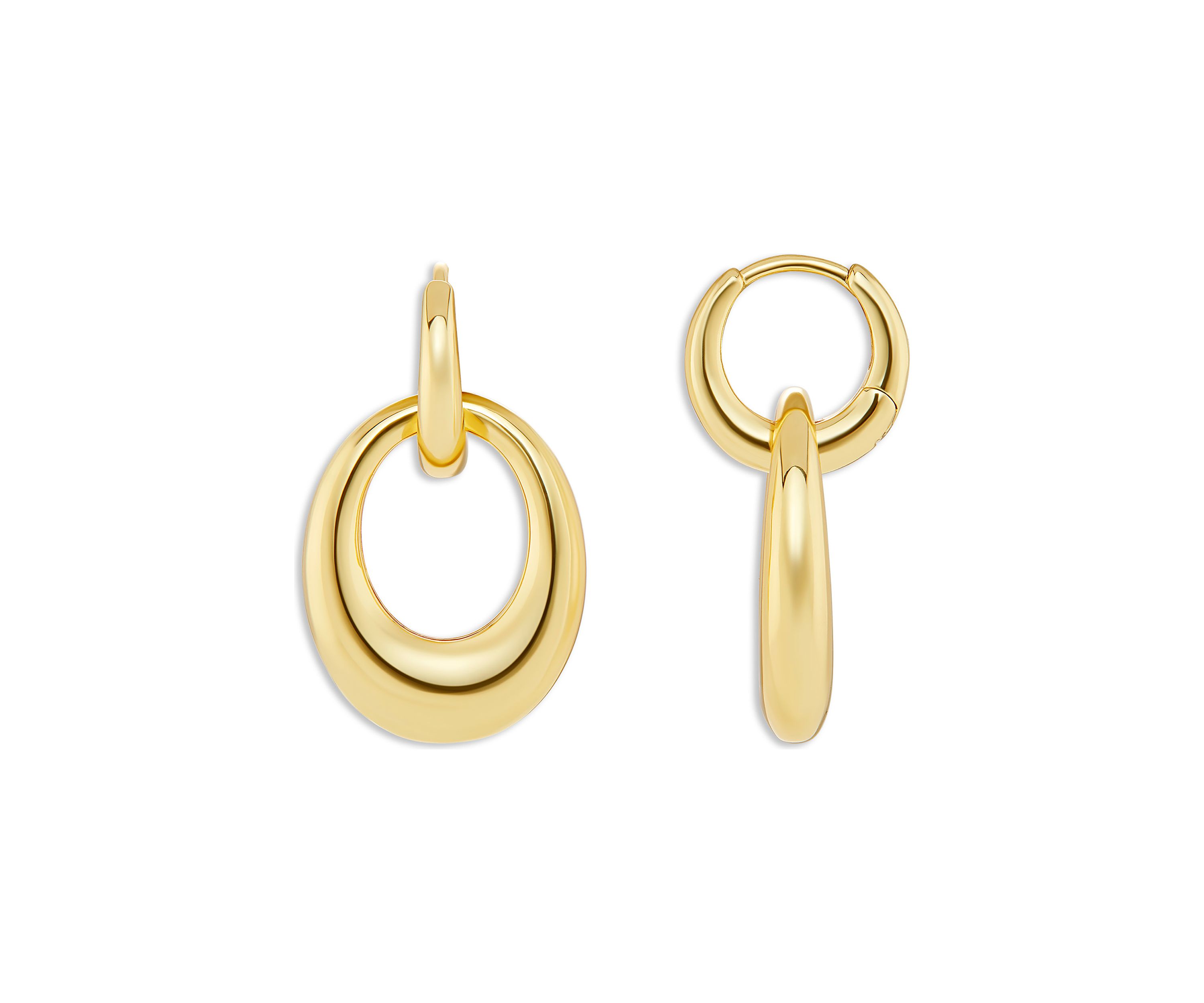 Gold Plated Polished Double Interlocking Hoop Drop Earrings