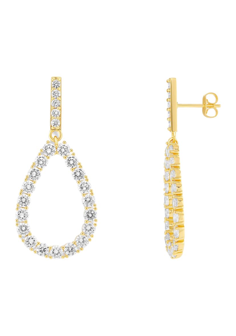 Gold Plated Cubic Zirconia Bar Stud Teardrop Earrings