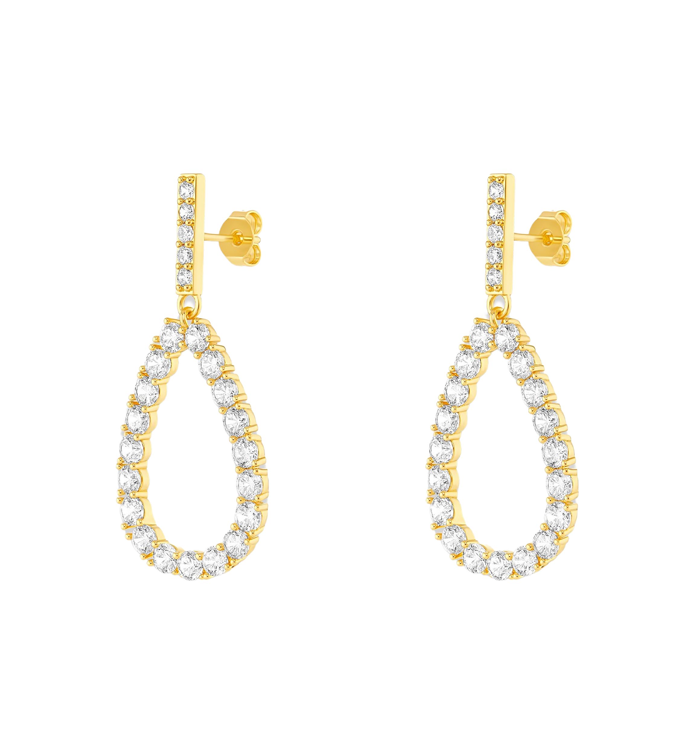 Gold Plated Cubic Zirconia Bar Stud Teardrop Earrings