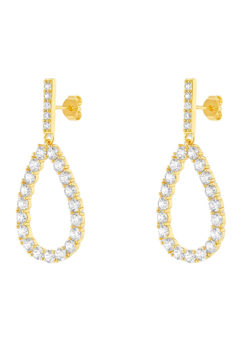 Gold Plated Cubic Zirconia Bar Stud Teardrop Earrings