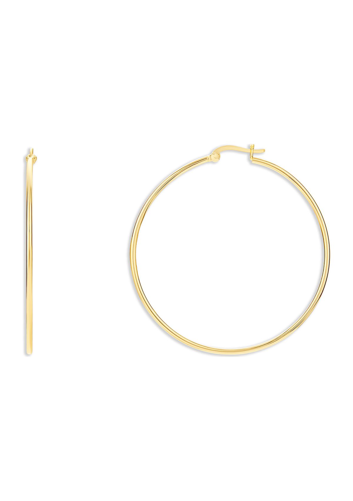 Gold Plated Sterling Silver 50 Millimeter Polished Click Top Hoop Earrings