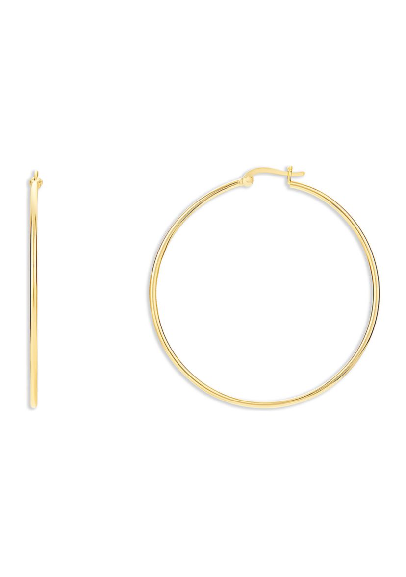 Gold Plated Sterling Silver 50 Millimeter Polished Click Top Hoop Earrings