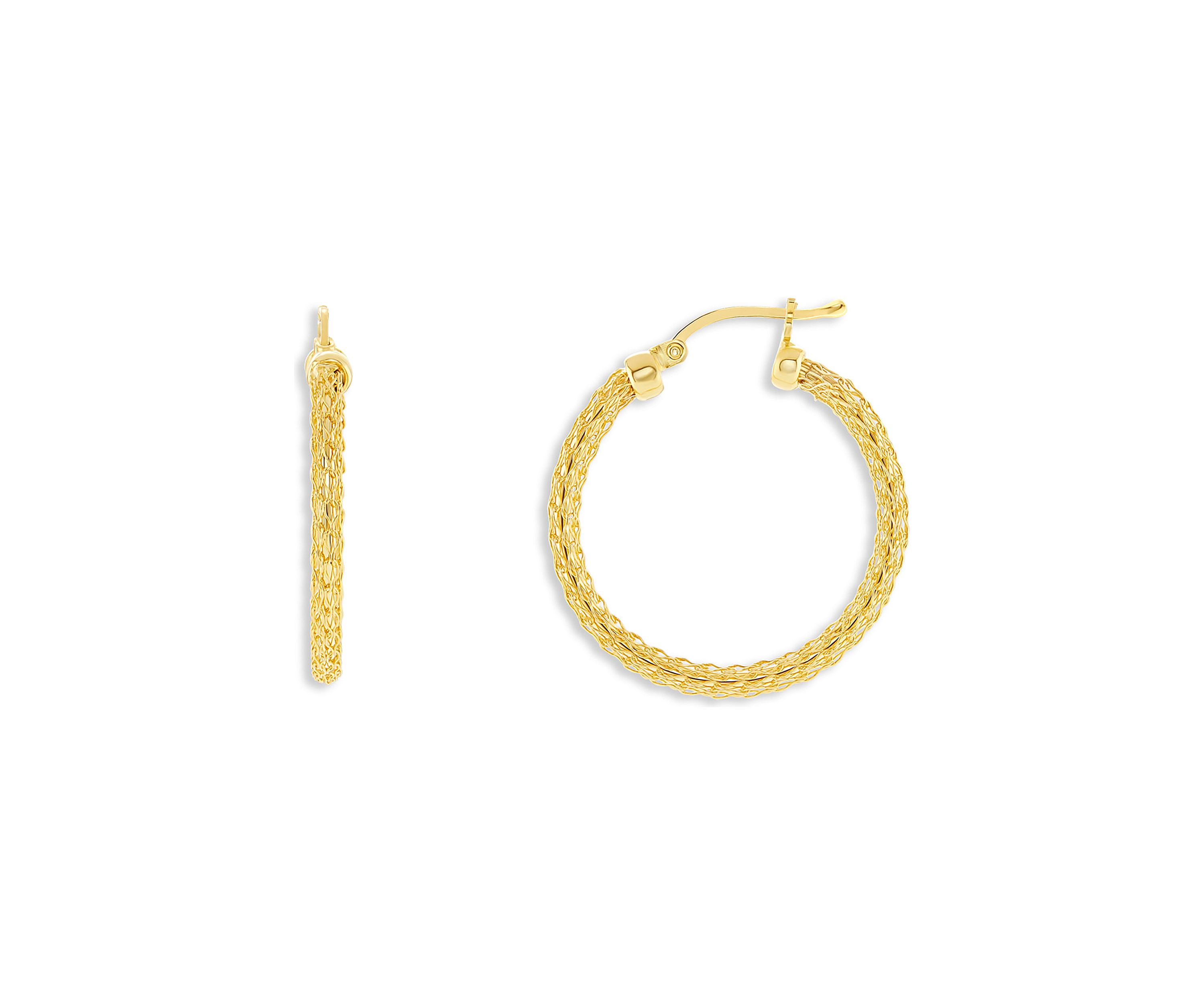 Gold Plated Sterling Silver 15 Millimeter Mesh Hoop Earrings