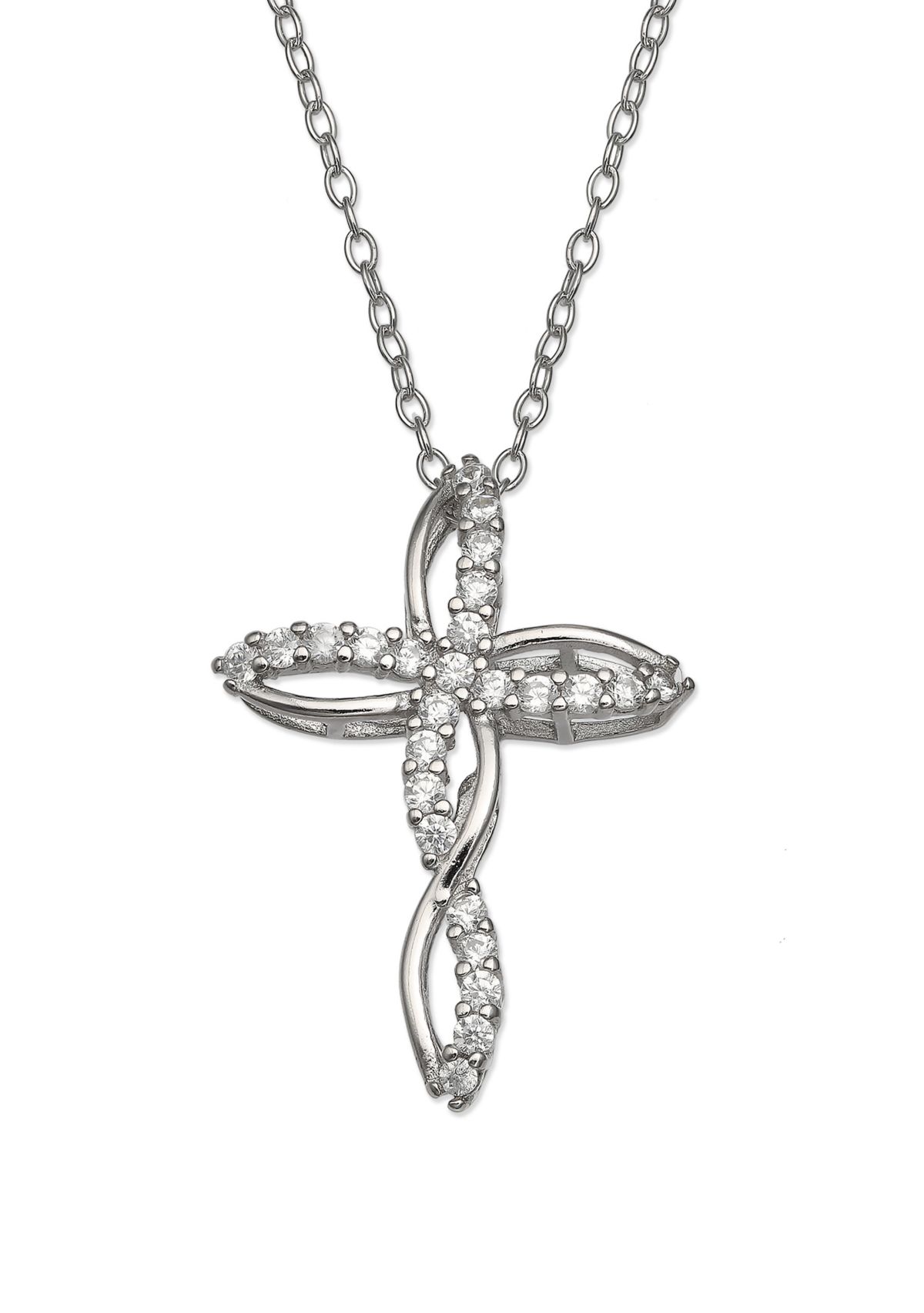Pavé Crystal Cubic Zirconia Twisted Cross Pendant Necklace