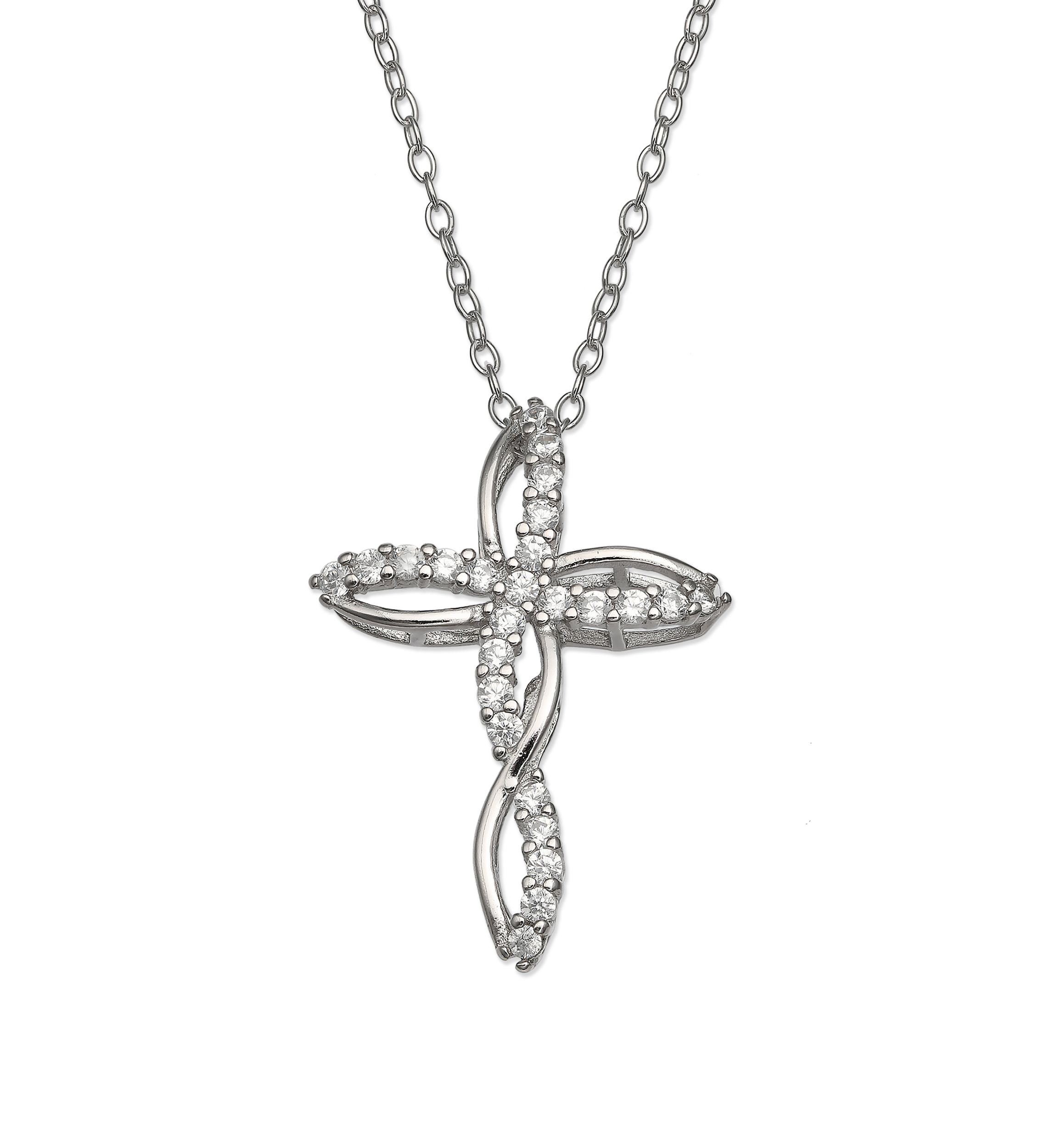 Pavé Crystal Cubic Zirconia Twisted Cross Pendant Necklace