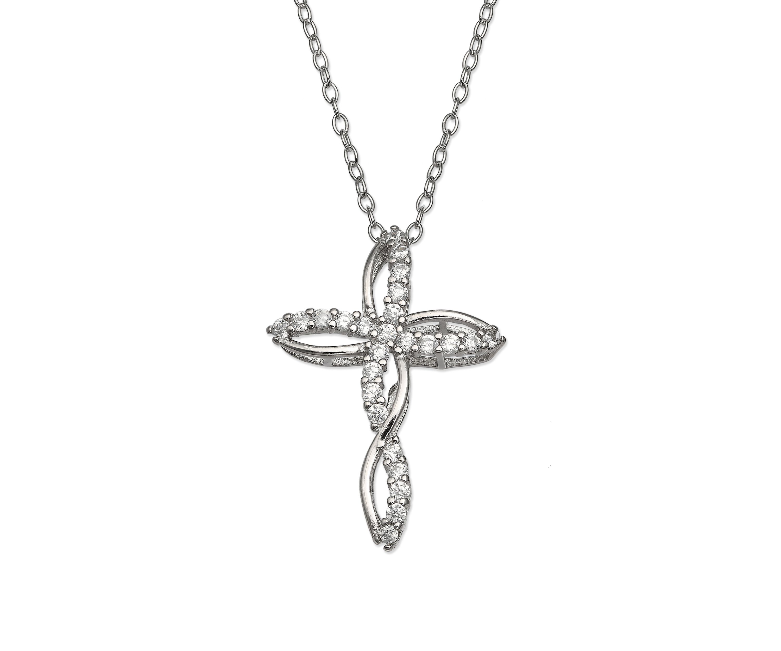 Pavé Crystal Cubic Zirconia Twisted Cross Pendant Necklace