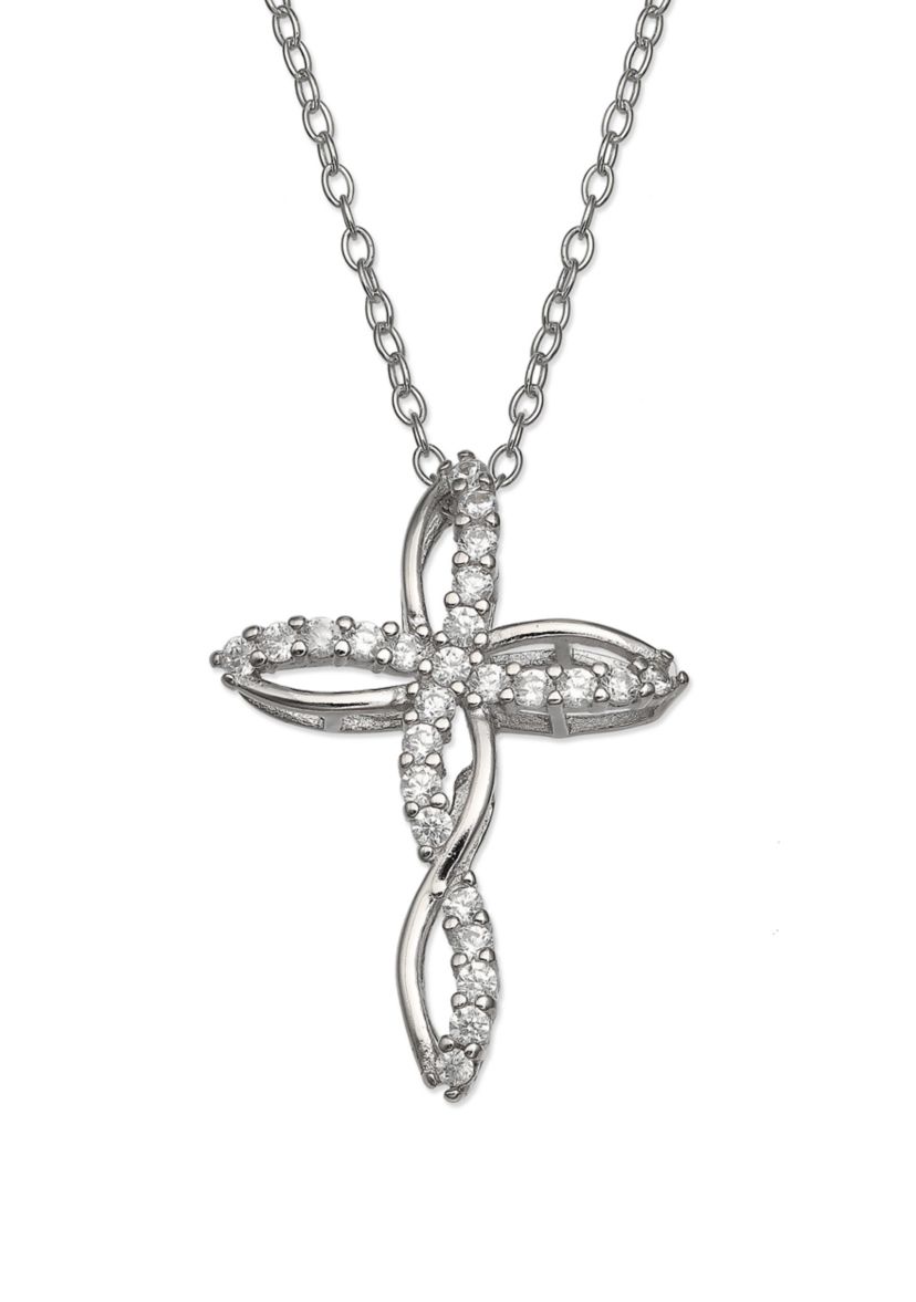 Pavé Crystal Cubic Zirconia Twisted Cross Pendant Necklace