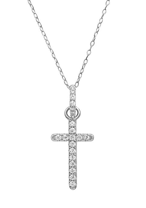 Belk Silverworks Cubic Zirconia Cross Pendant Necklace