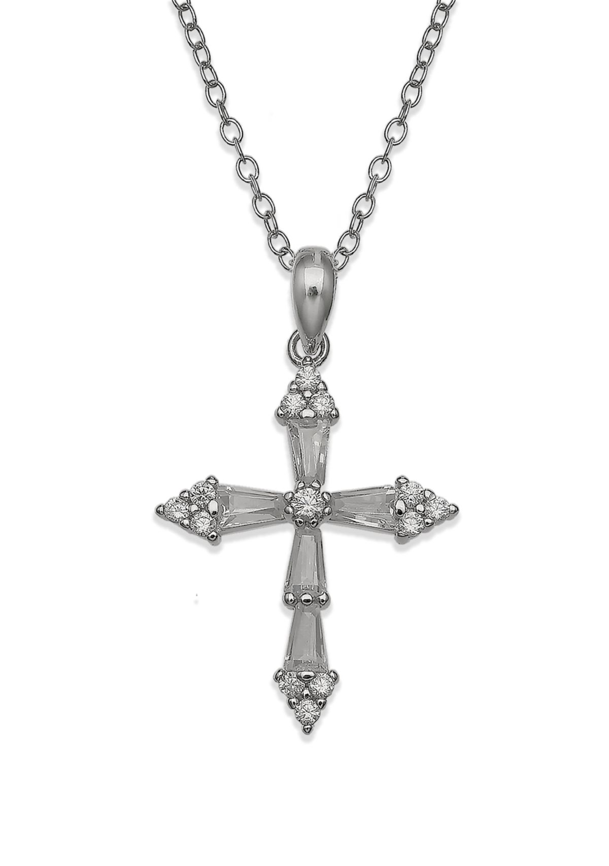 Sterling Silver Cubic Zirconia Cross Necklace