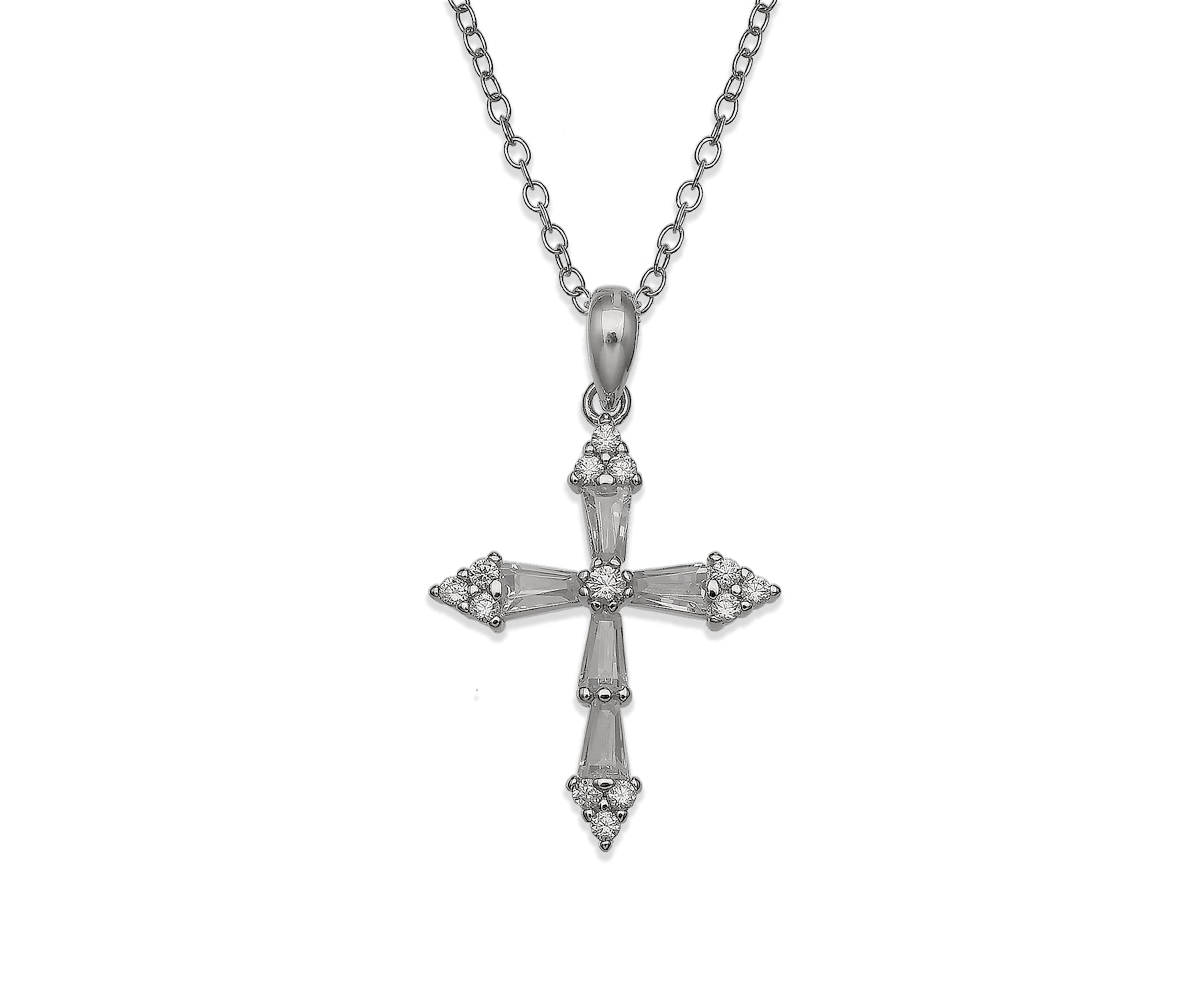 Sterling Silver Cubic Zirconia Cross Necklace