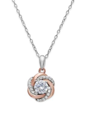 Belk Silverworks Sterling Silver Rose Gold Cubic Zirconium Love Knot Necklace Belk