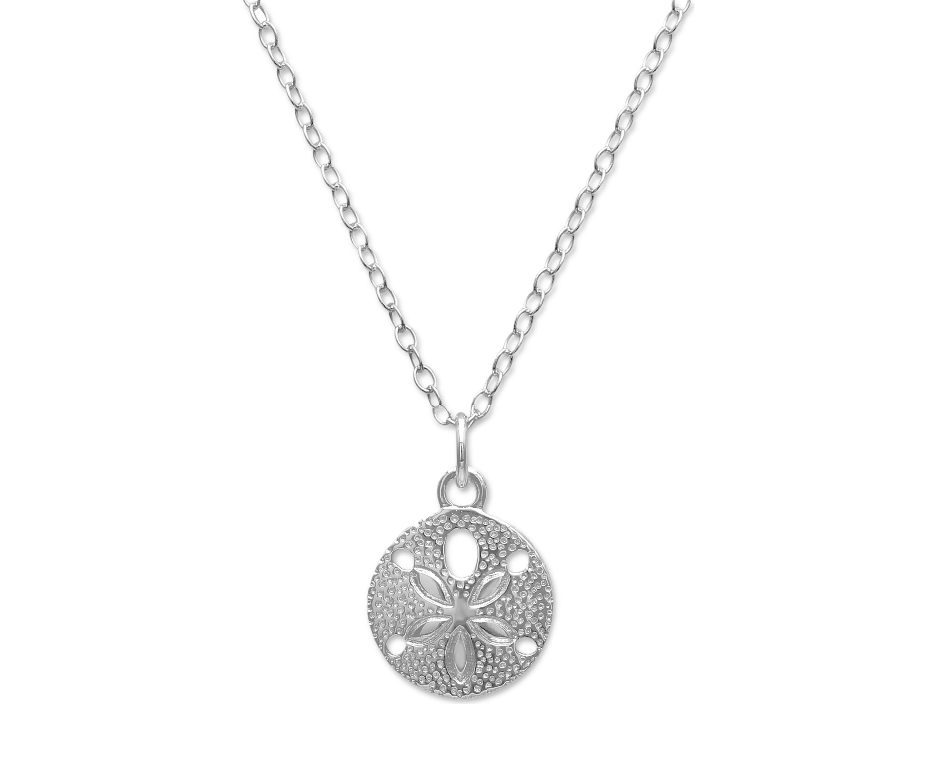 12 Millimeter Round Sand Dollar Pendant Necklace in Sterling Silver