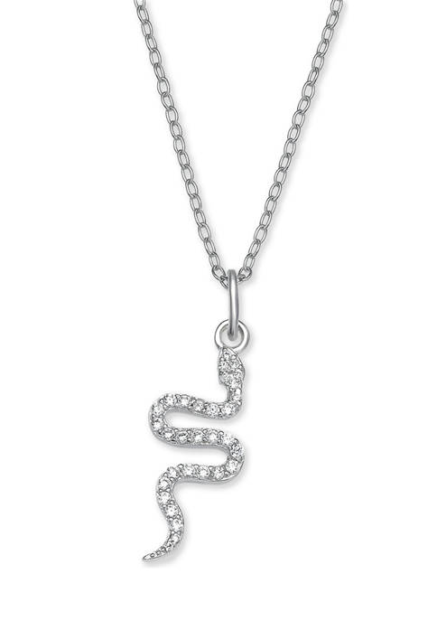 Sterling Silver Pavé Cubic Zirconia Snake Necklace