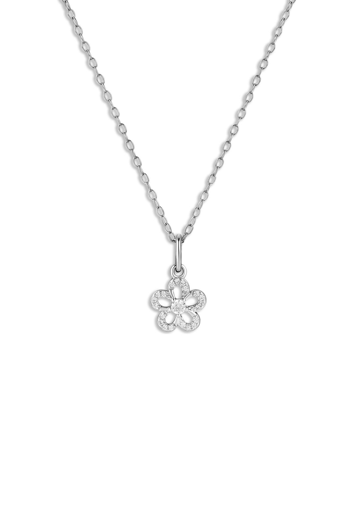 Pavé Cubic Zirconia Flower Pendant Necklace in Sterling Silver