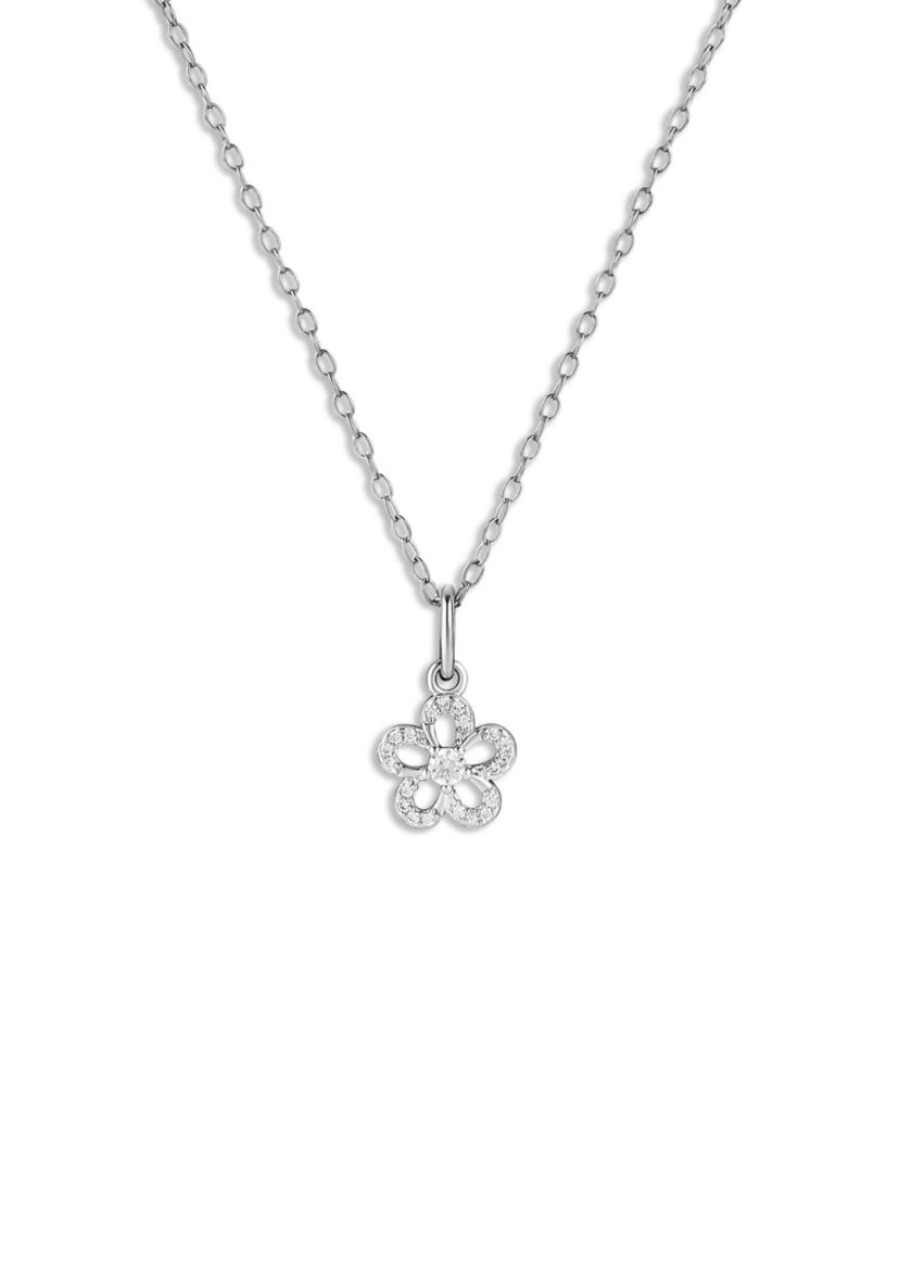 Pavé Cubic Zirconia Flower Pendant Necklace in Sterling Silver