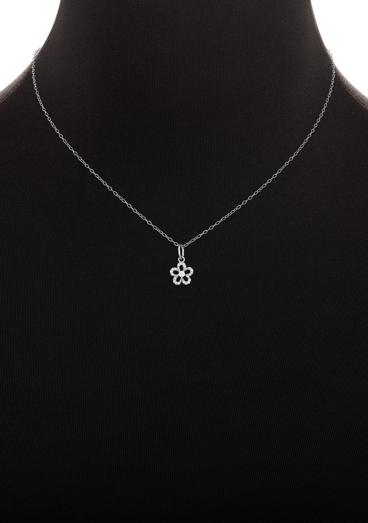 Pavé Cubic Zirconia Flower Pendant Necklace in Sterling Silver