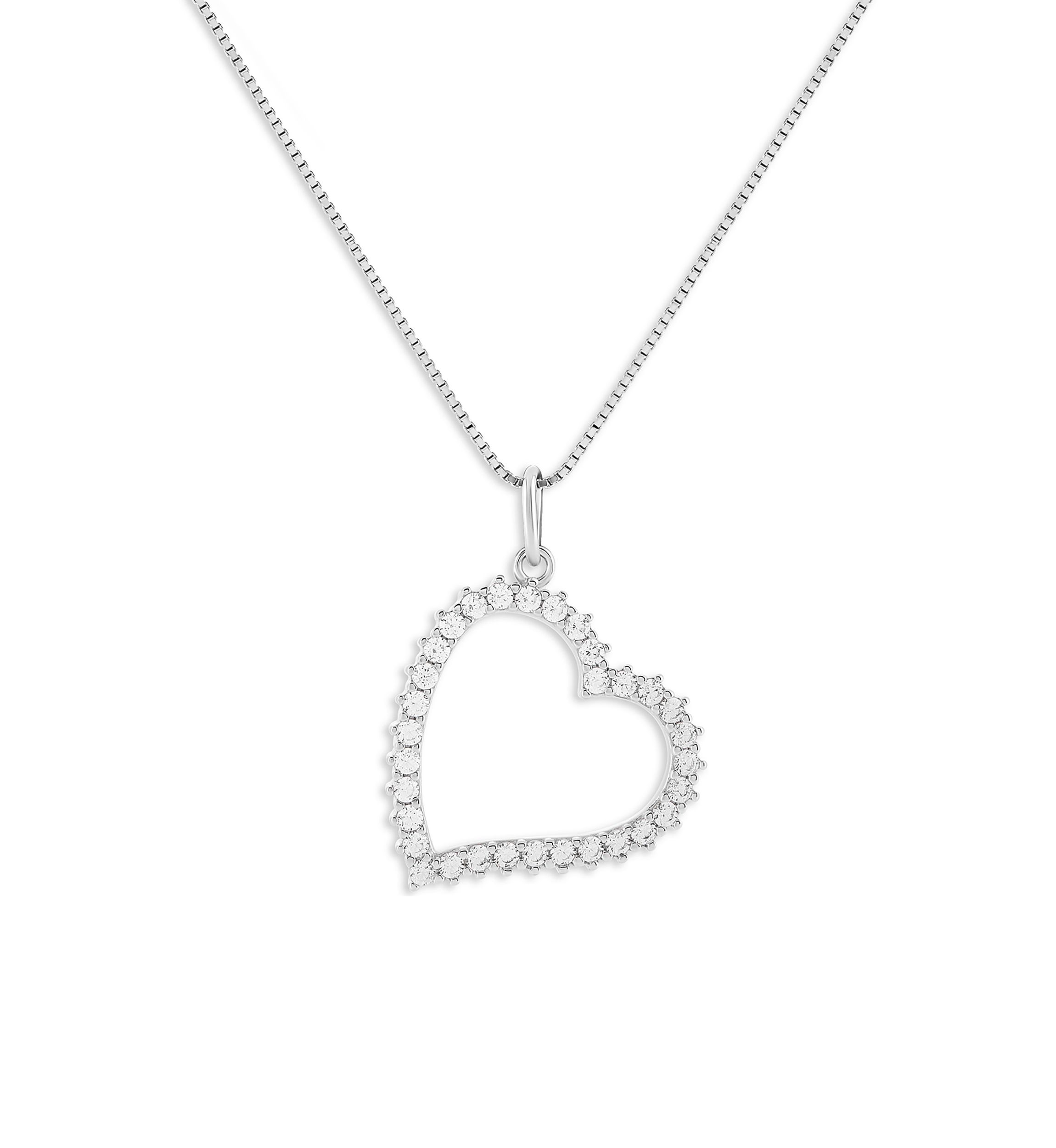 Sterling Silver CZ Heart Pendant Necklace