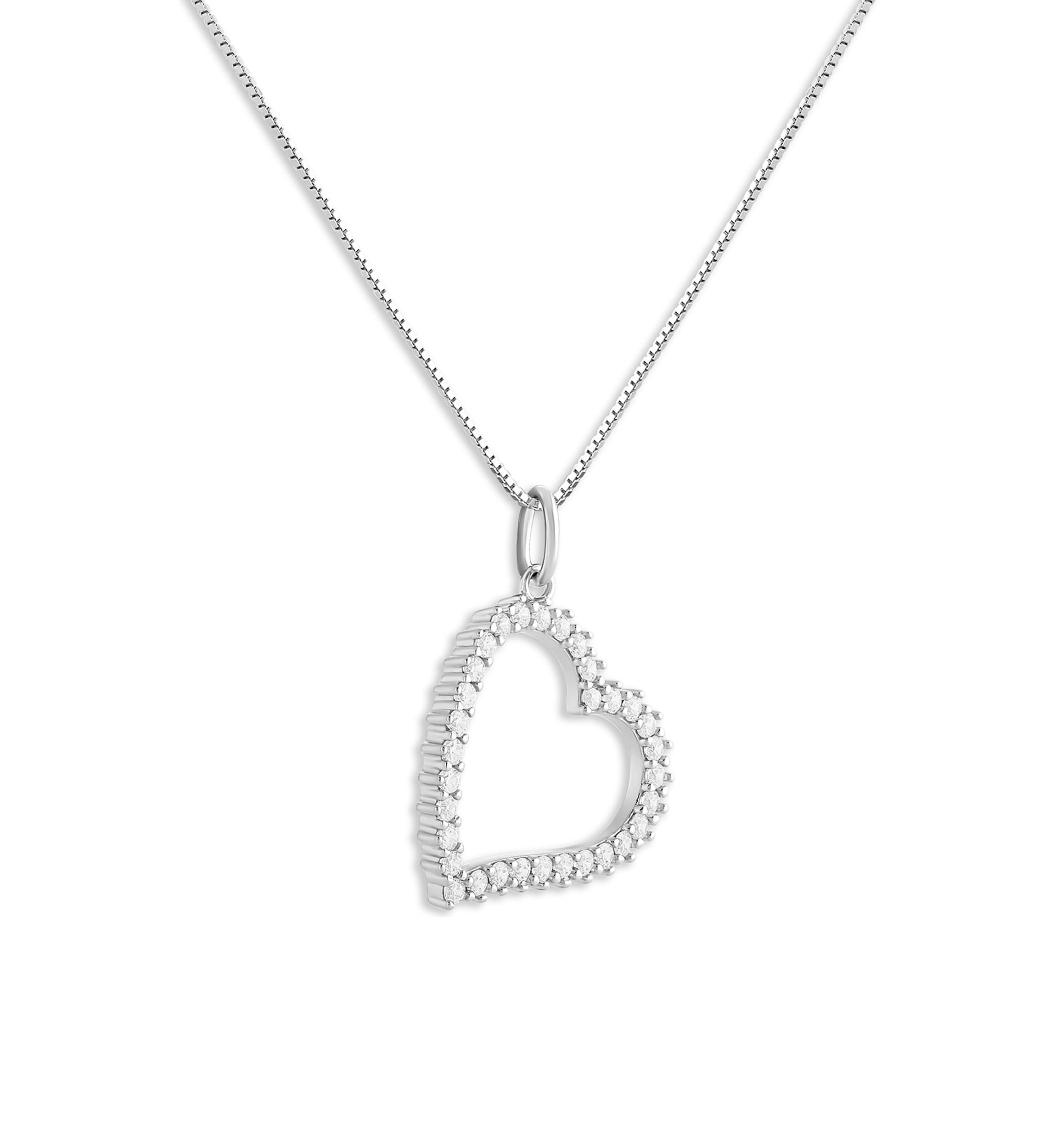 Sterling Silver CZ Heart Pendant Necklace
