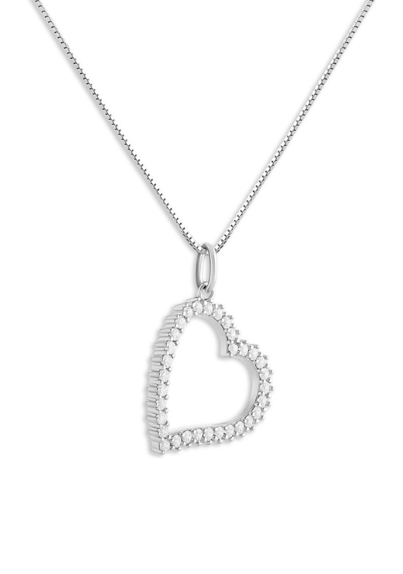 Sterling Silver CZ Heart Pendant Necklace