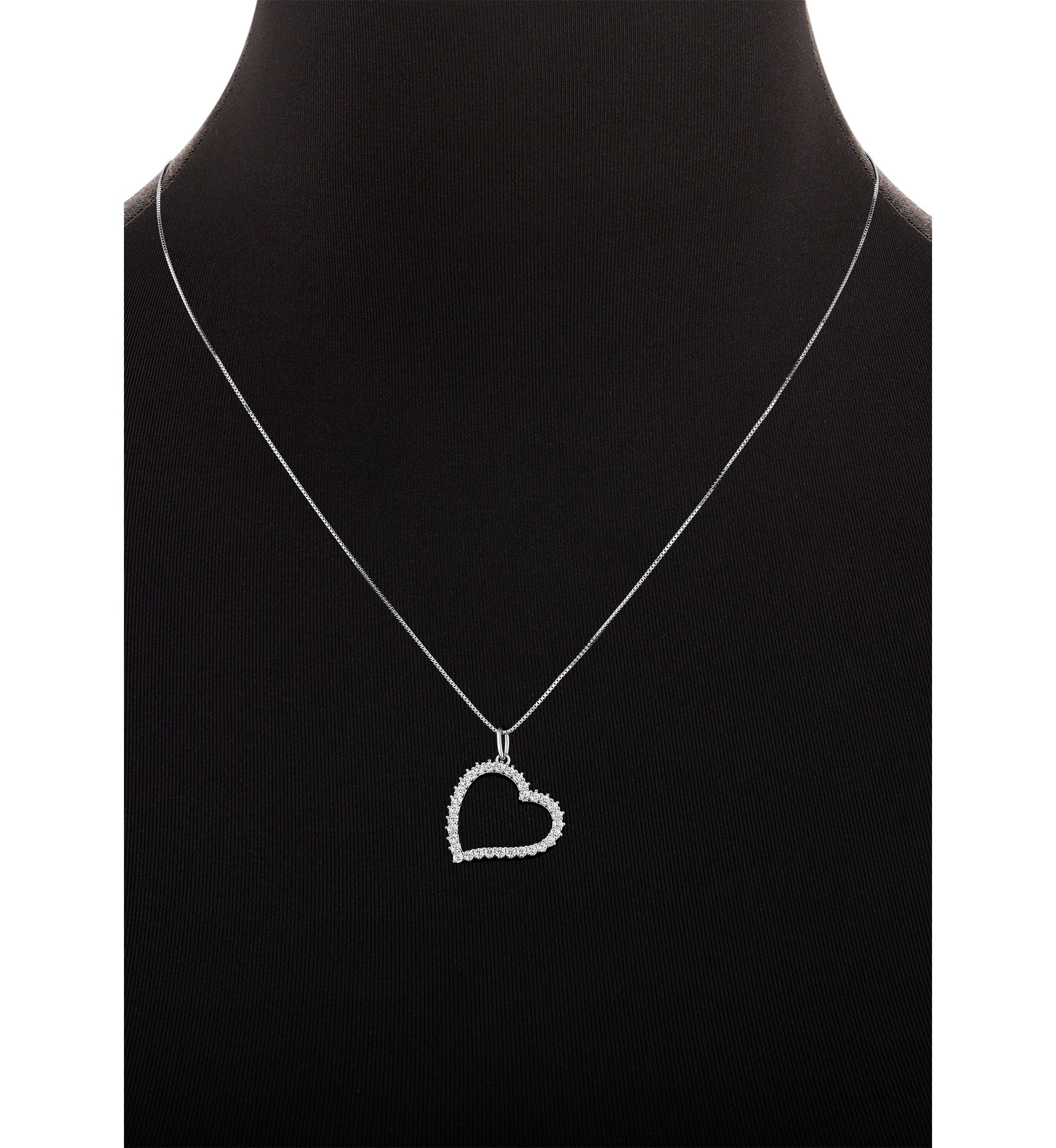 Sterling Silver CZ Heart Pendant Necklace