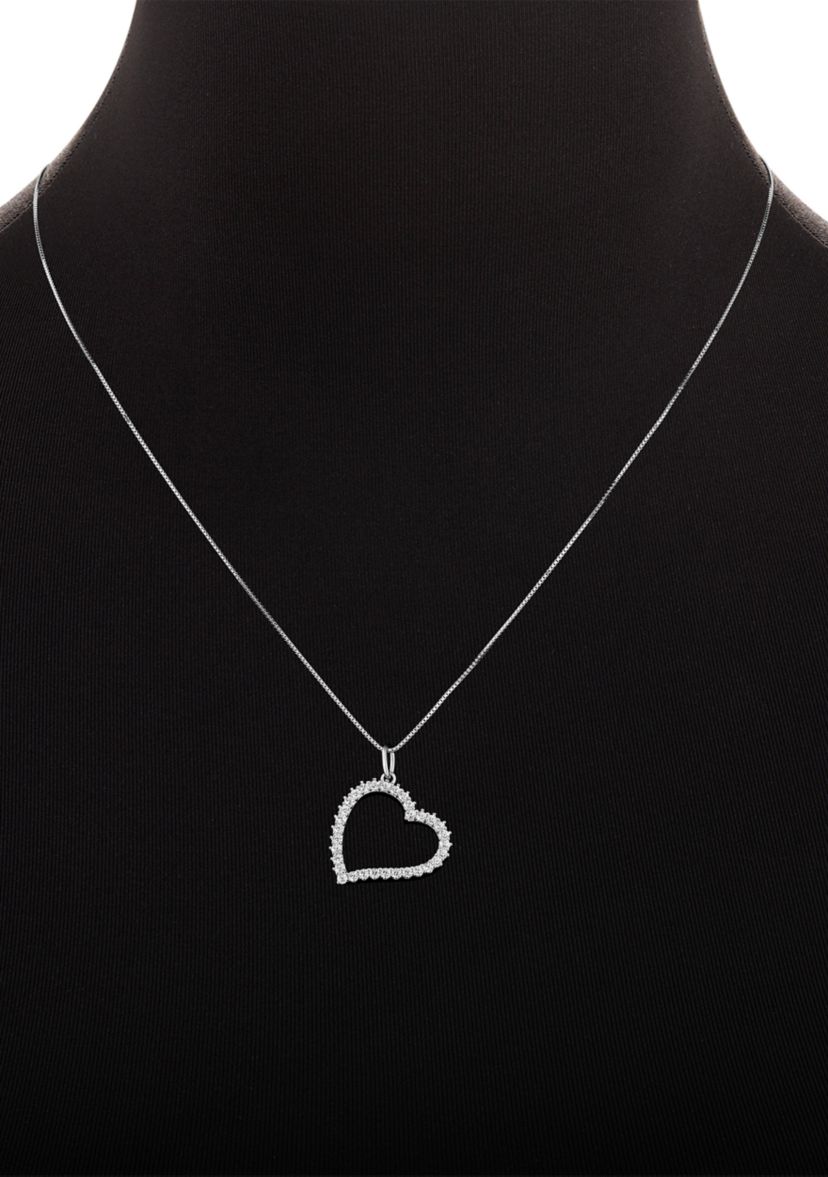 Sterling Silver CZ Heart Pendant Necklace