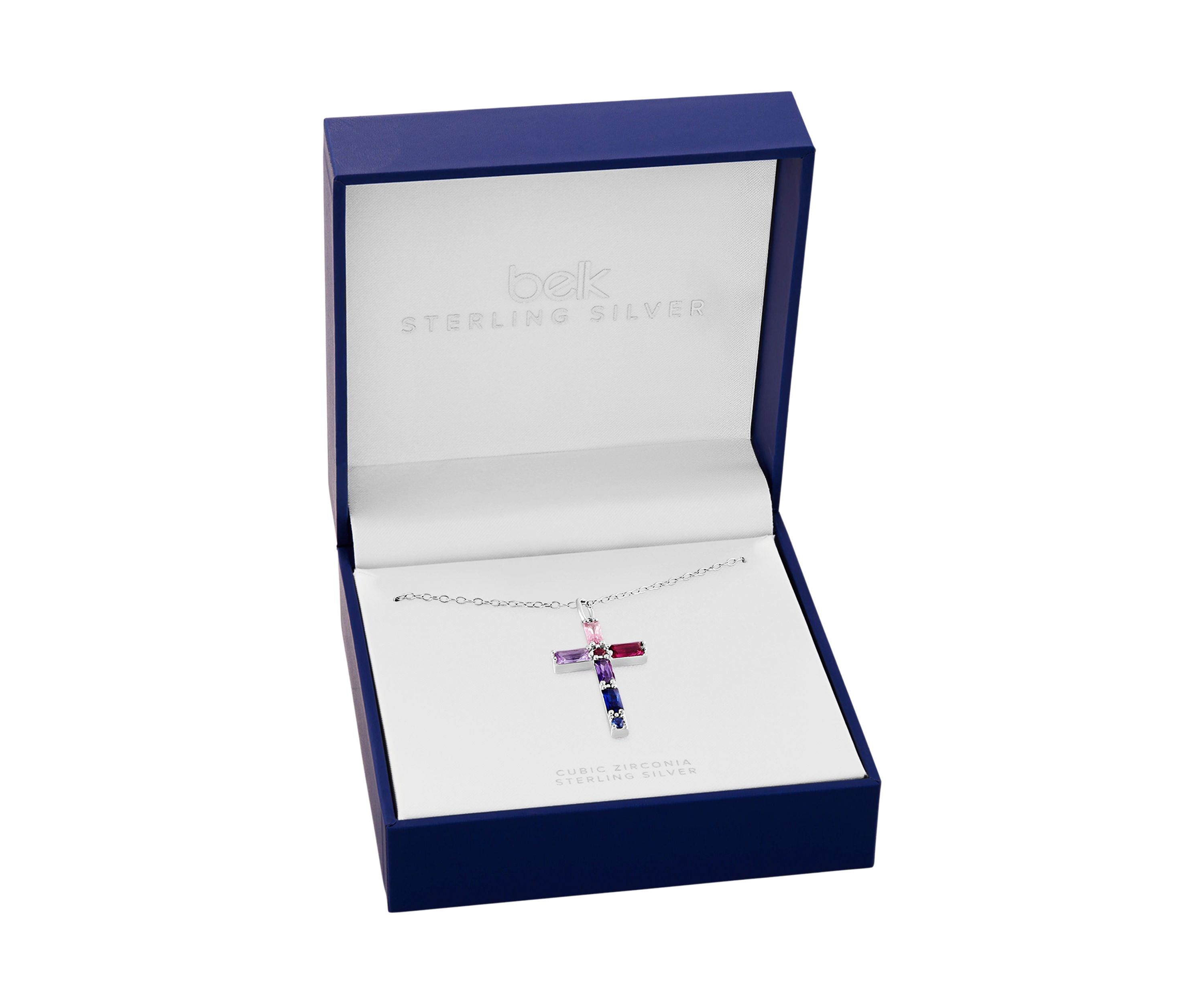 Sterling Silver Multicolor Cubic Zirconia Cross Pendant Necklace