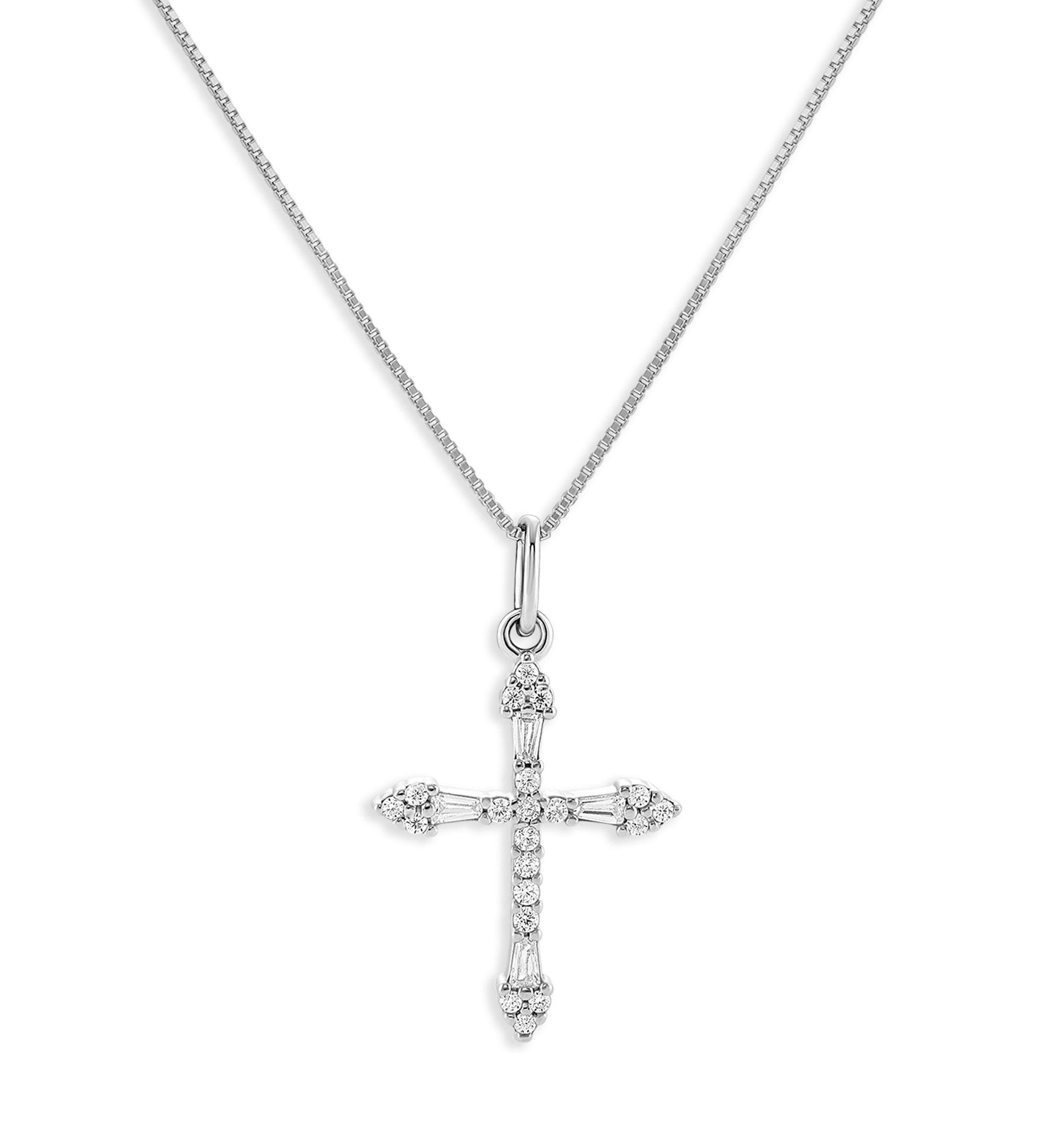 Sterling Silver Cubic Zirconia Cross Pendant Necklace