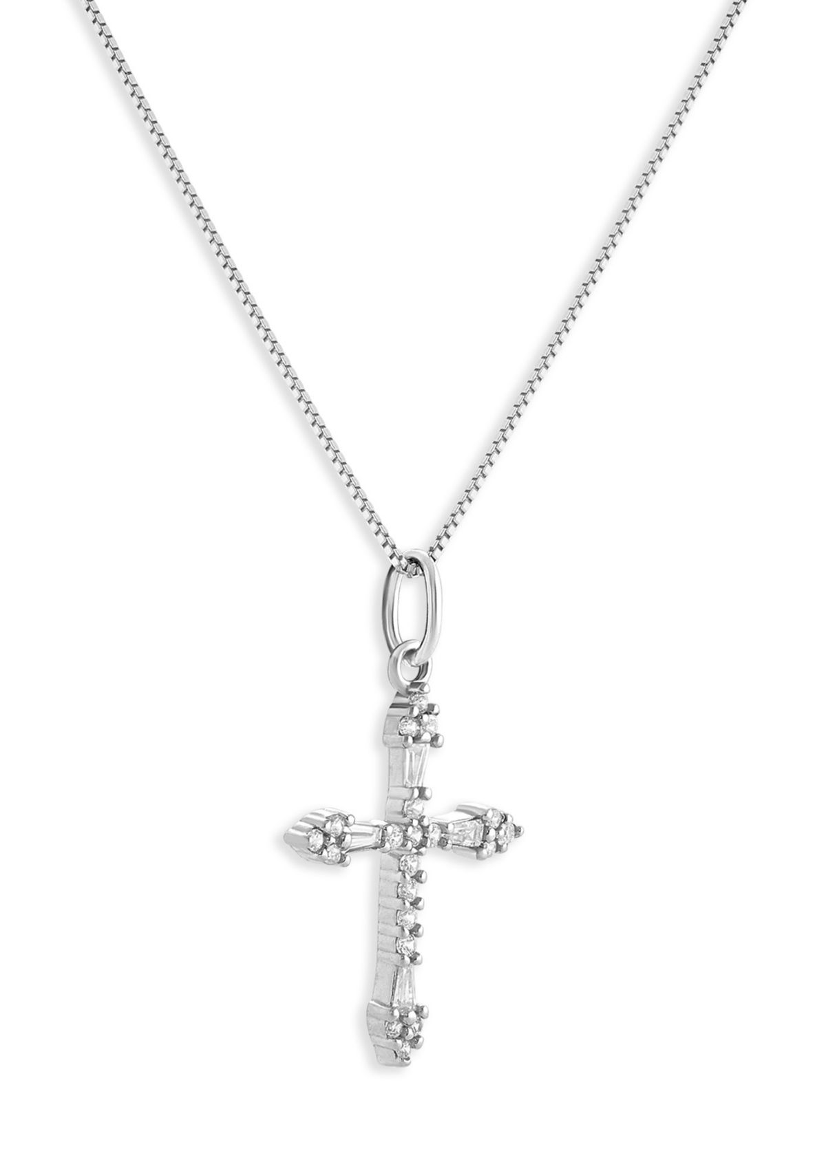 Sterling Silver Cubic Zirconia Cross Pendant Necklace